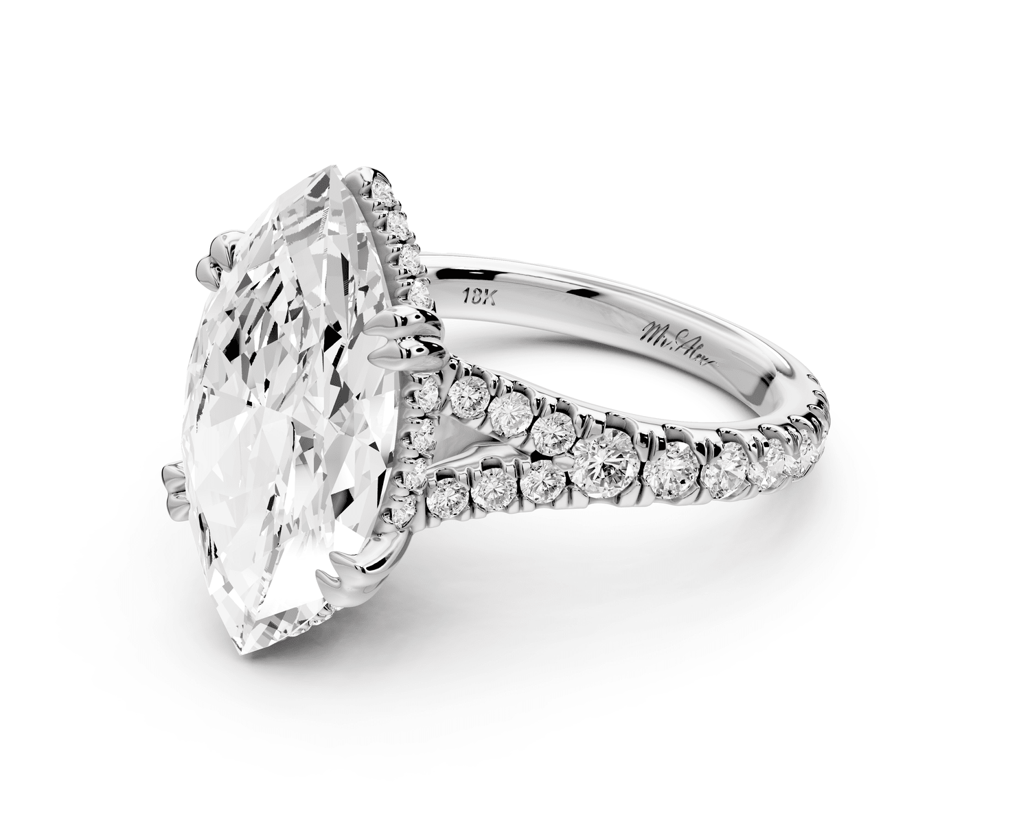 Rosalie - 5ct platinum marquise Pavé Cathedral Hidden Halo with Diamond Bridge split shank Engagement Ring - Mr. Alex Jewelry
