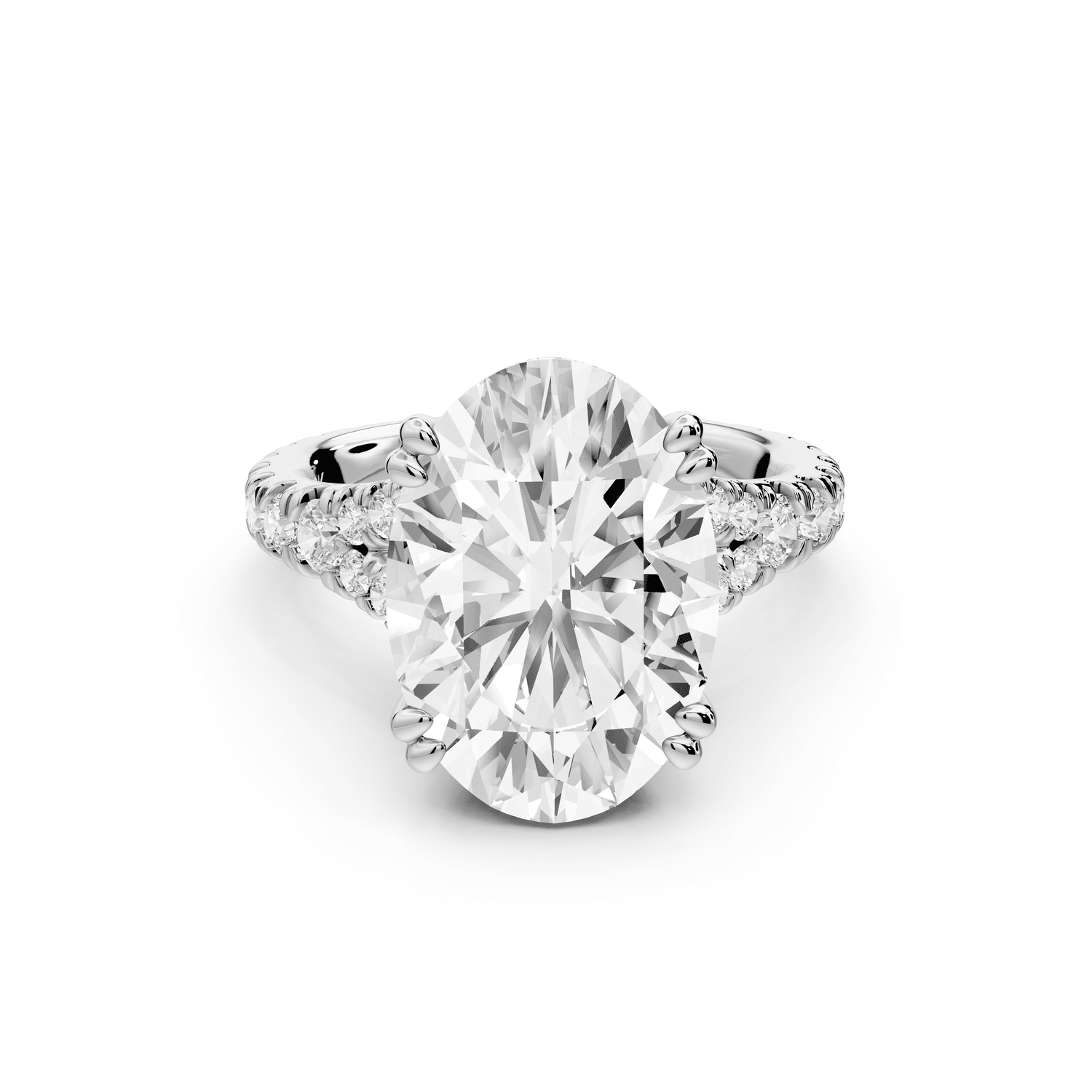 Rosalie - 5ct platinum oval Pavé Cathedral Hidden Halo with Diamond Bridge split shank Engagement Ring - Mr. Alex Jewelry