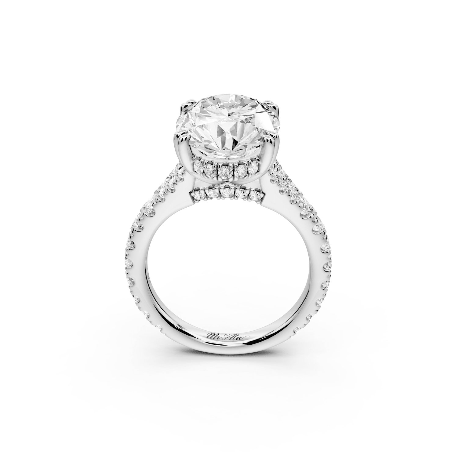 Rosalie - 5ct platinum oval Pavé Cathedral Hidden Halo with Diamond Bridge split shank Engagement Ring - Mr. Alex Jewelry