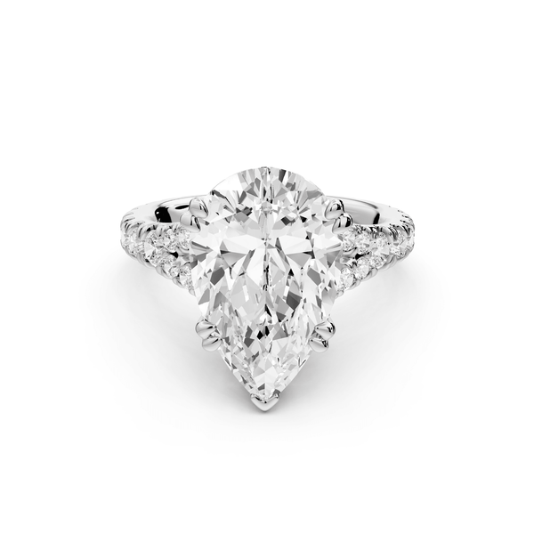 Rosalie - 5ct platinum pear Pavé Cathedral Hidden Halo with Diamond Bridge split shank Engagement Ring - Mr. Alex Jewelry