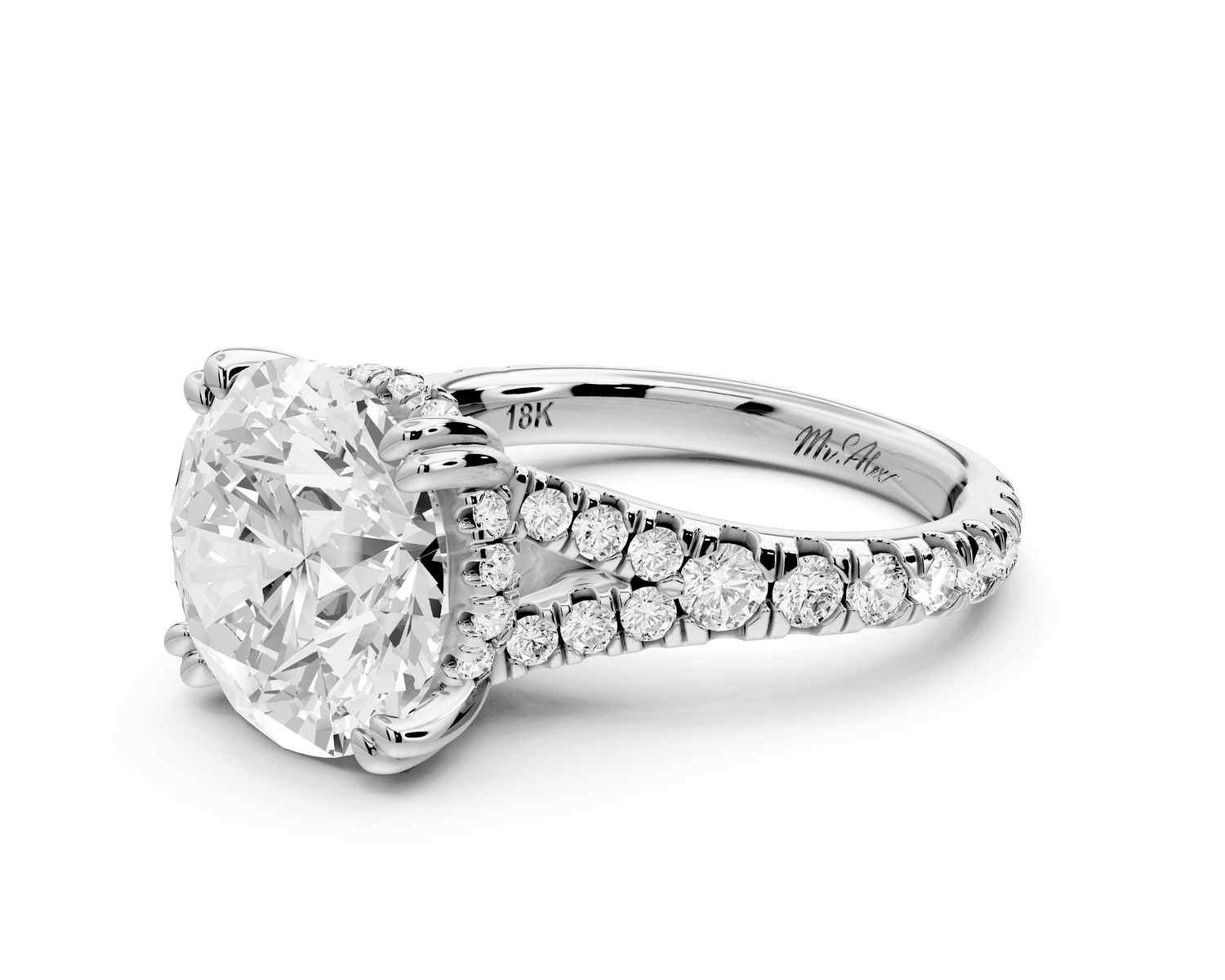 Rosalie - 5ct platinum round Pavé Cathedral Hidden Halo with Diamond Bridge split shank Engagement Ring - Mr. Alex Jewelry