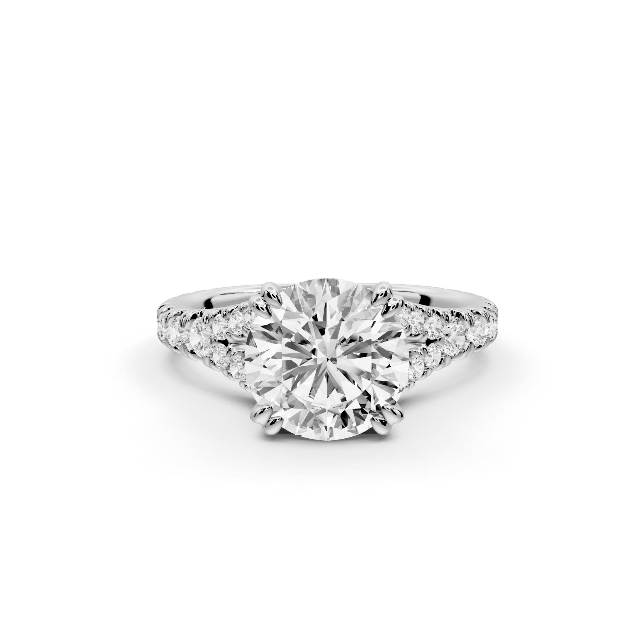 Round Brilliant Diamond Engagement Ring with Pave Band (AJ136R) - Mr. Alex Jewelry