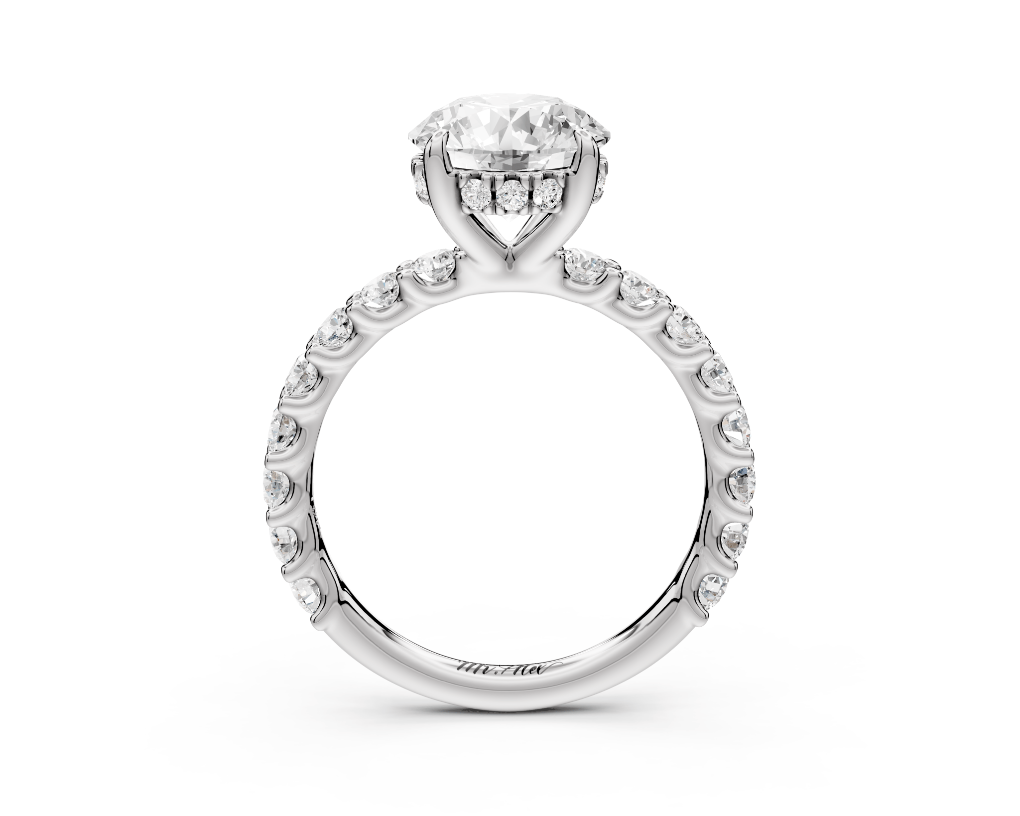 Round Cut Diamond Engagement Ring with Pave Band (AJ128R) - Mr. Alex Jewelry