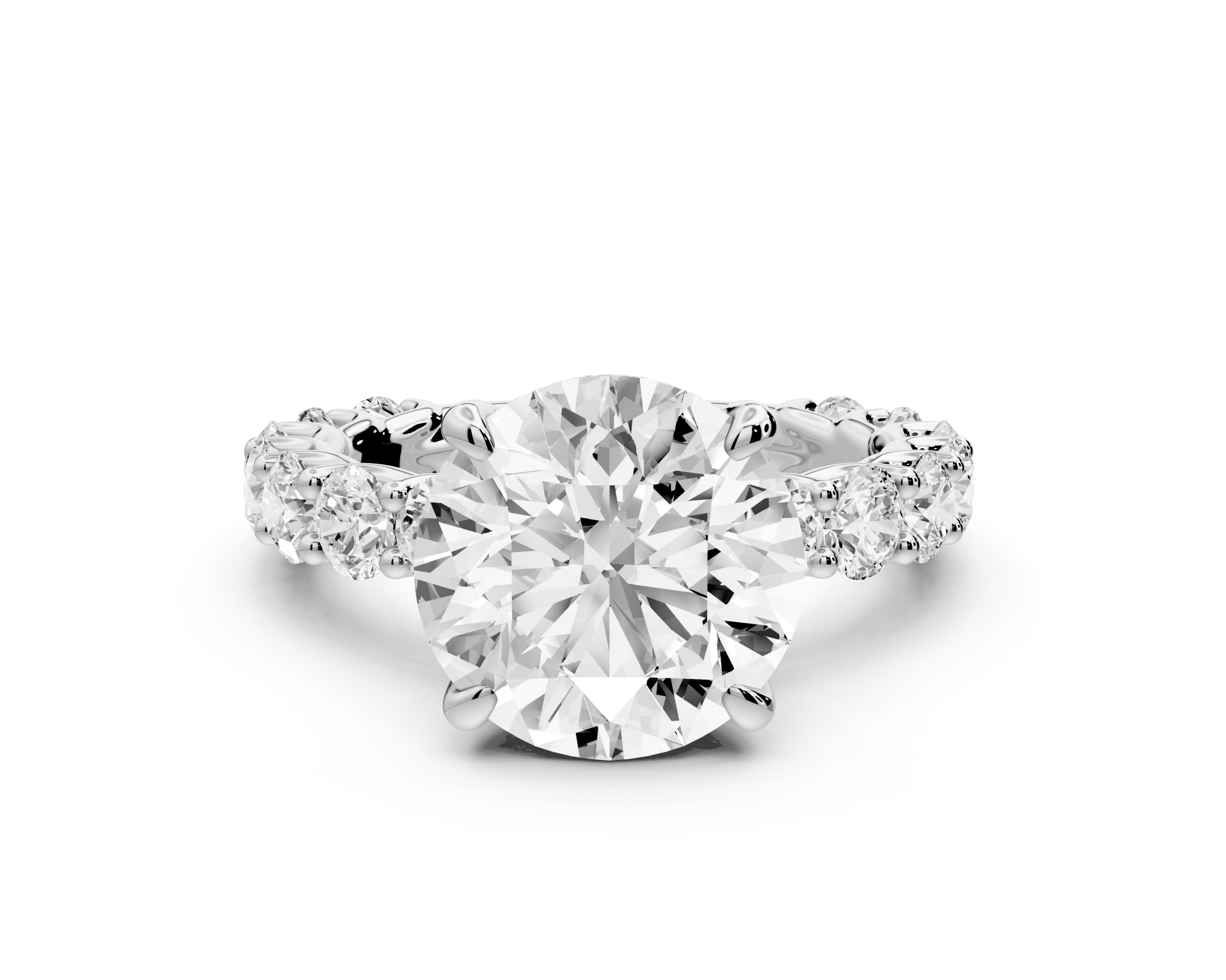 Round Cut Diamond Engagement Ring with Pave Band (AJ128R) - Mr. Alex Jewelry