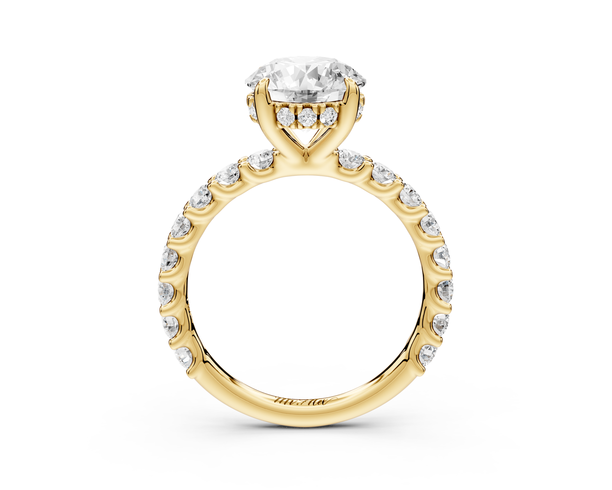 Round Cut Diamond Engagement Ring with Pave Band (AJ128R) - Mr. Alex Jewelry