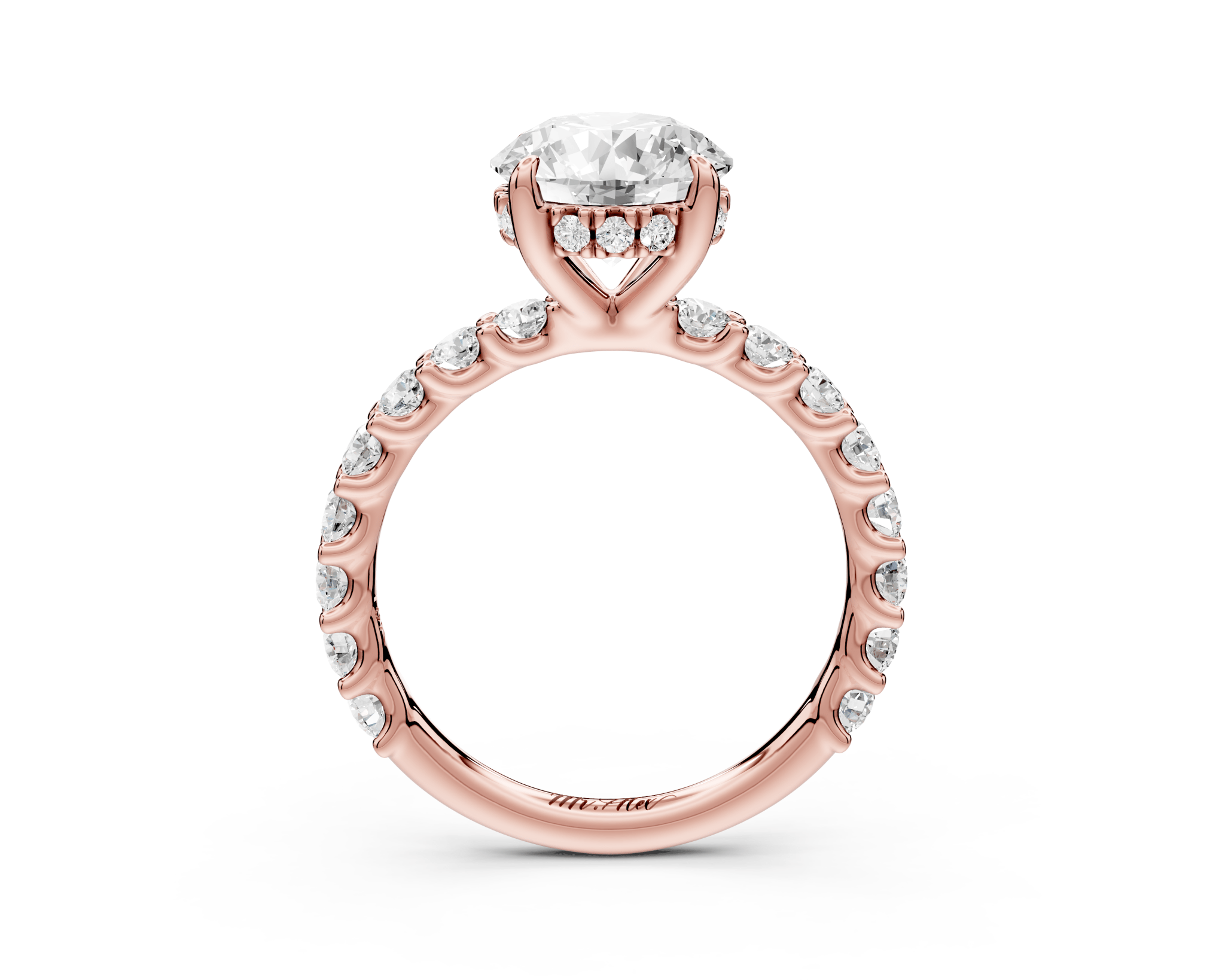 Round Cut Diamond Engagement Ring with Pave Band (AJ128R) - Mr. Alex Jewelry