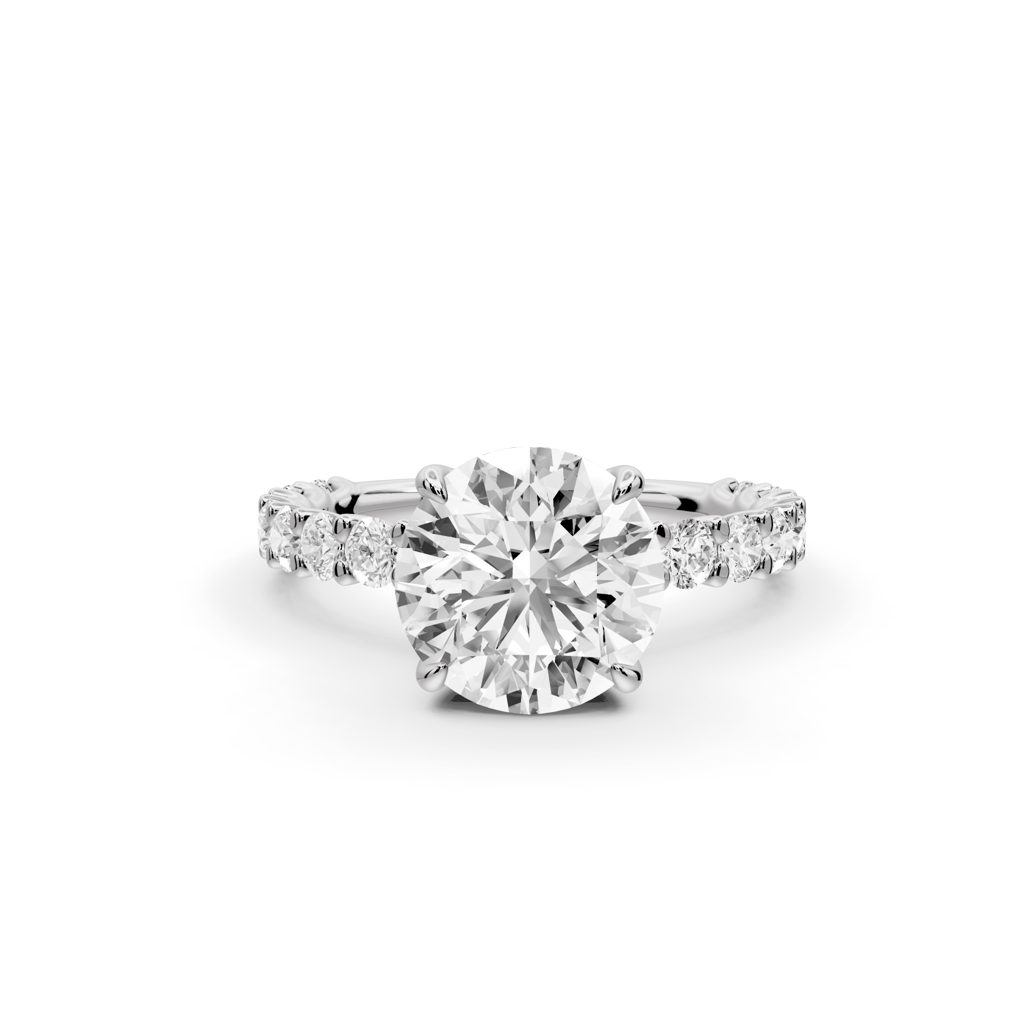 Round Cut Diamond Engagement Ring with Pave Band (AJ128R) - Mr. Alex Jewelry