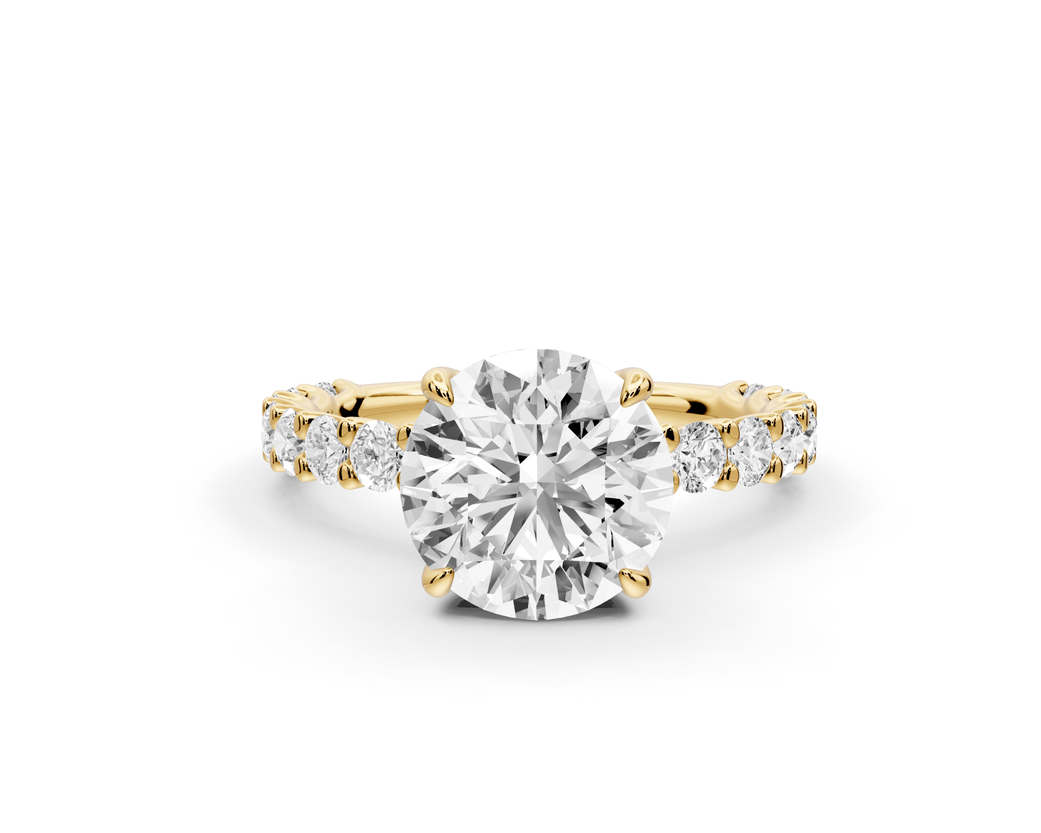 Round Cut Diamond Engagement Ring with Pave Band (AJ128R) - Mr. Alex Jewelry