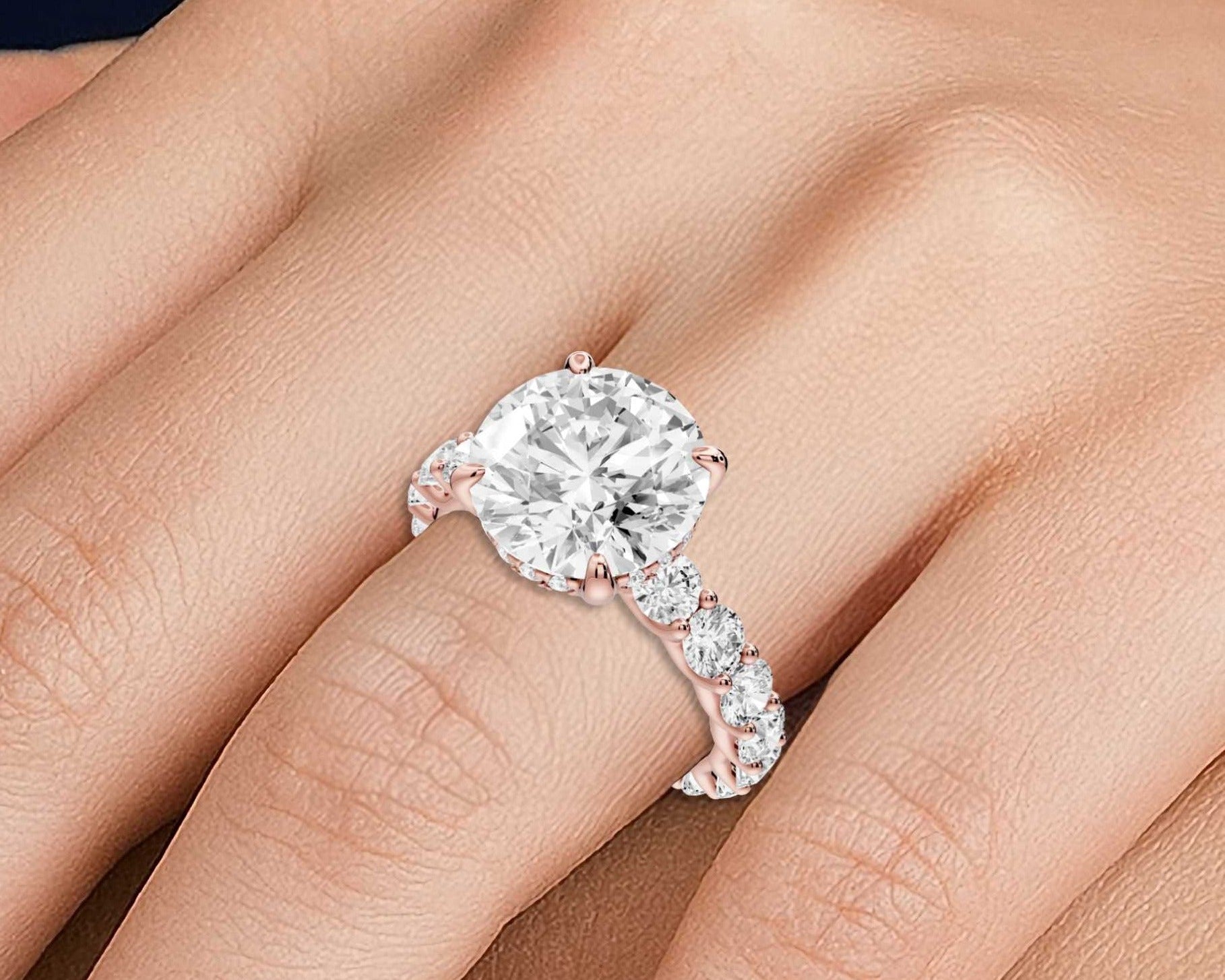 Round Cut Diamond Engagement Ring with Pave Band (AJ128R) - Mr. Alex Jewelry