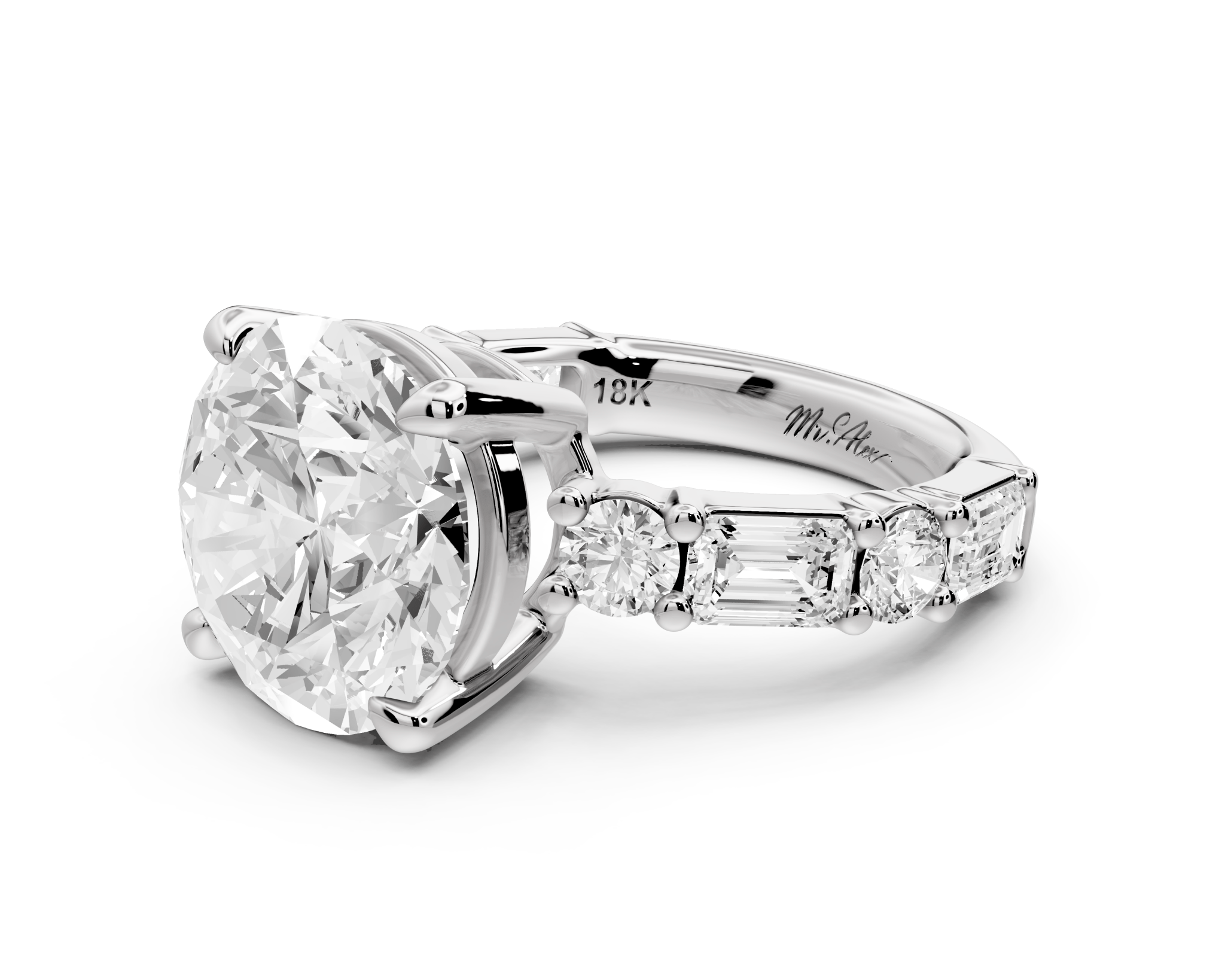 Round Cut Diamond Engagement Ring with Side Stones (AJ102R) - Mr. Alex Jewelry