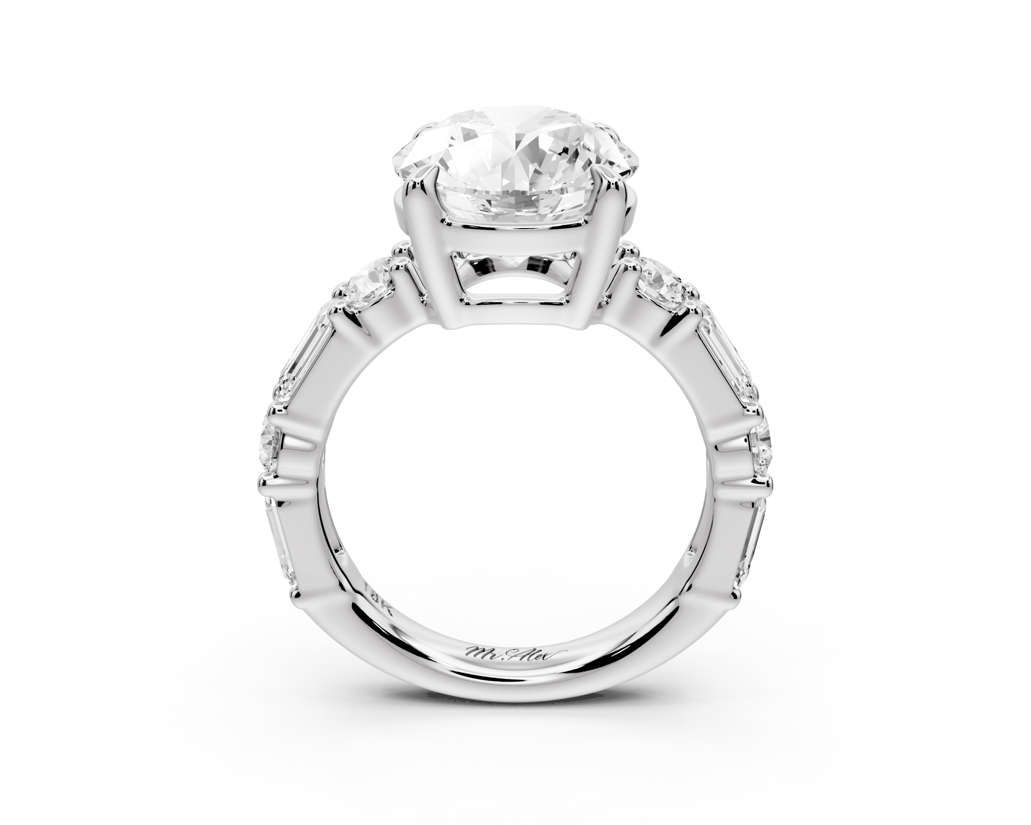 Round Cut Diamond Engagement Ring with Side Stones (AJ102R) - Mr. Alex Jewelry