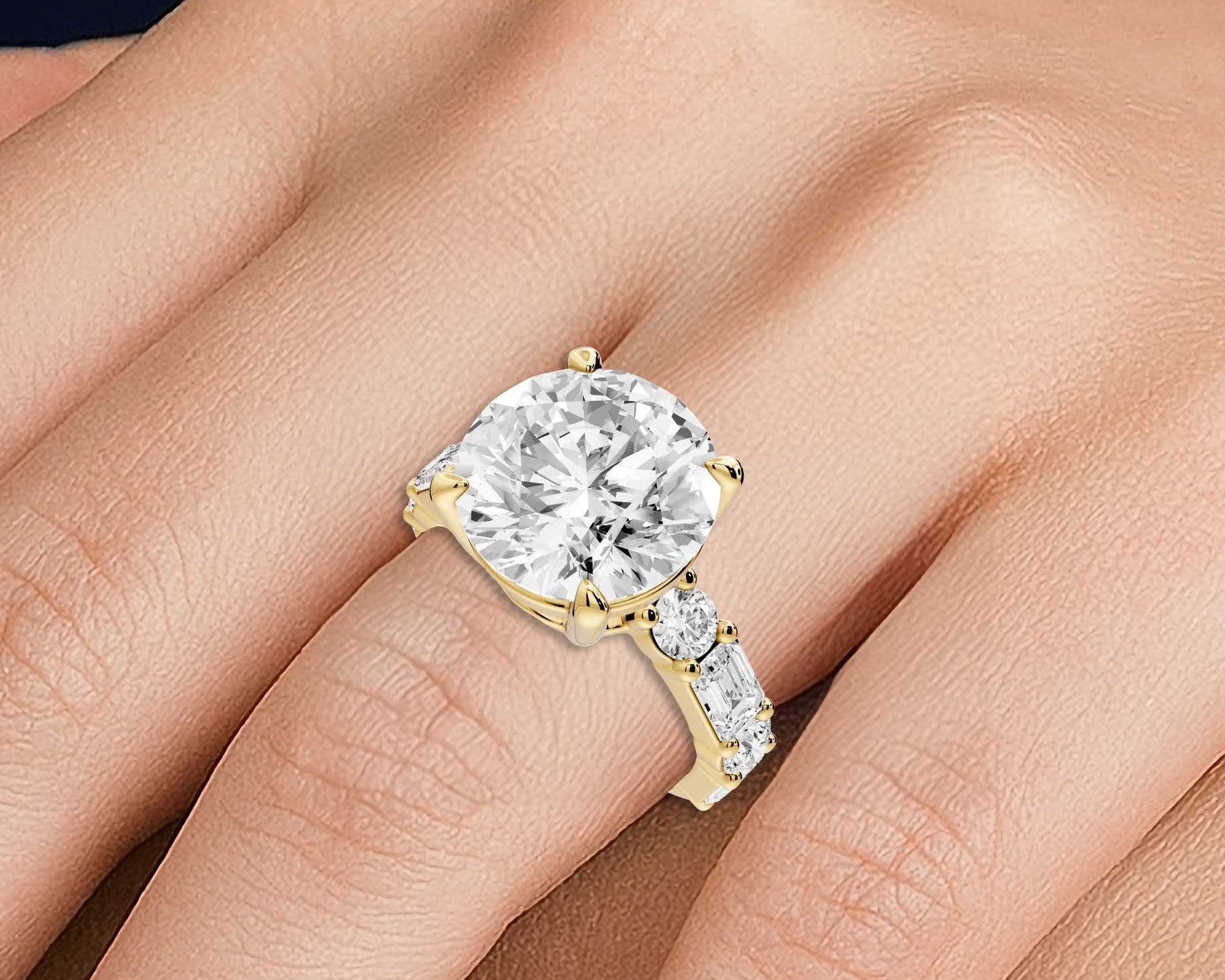 Round Cut Diamond Engagement Ring with Side Stones (AJ102R) - Mr. Alex Jewelry