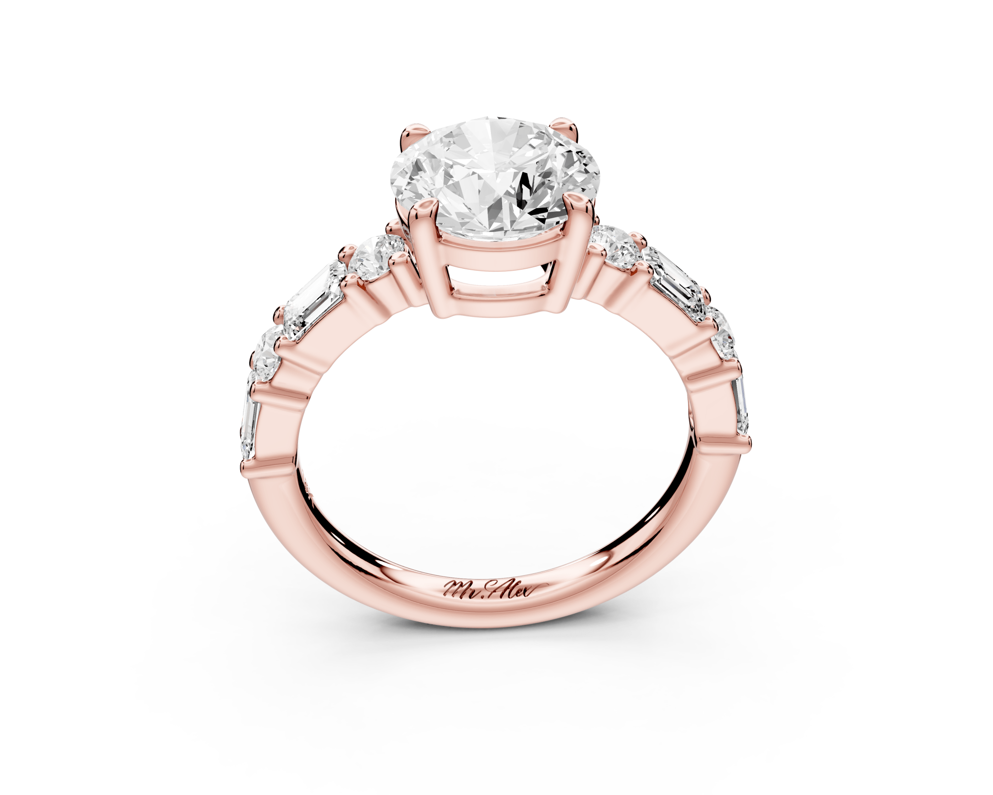 Round Cut Diamond Engagement Ring with Side Stones (AJ102R) - Mr. Alex Jewelry