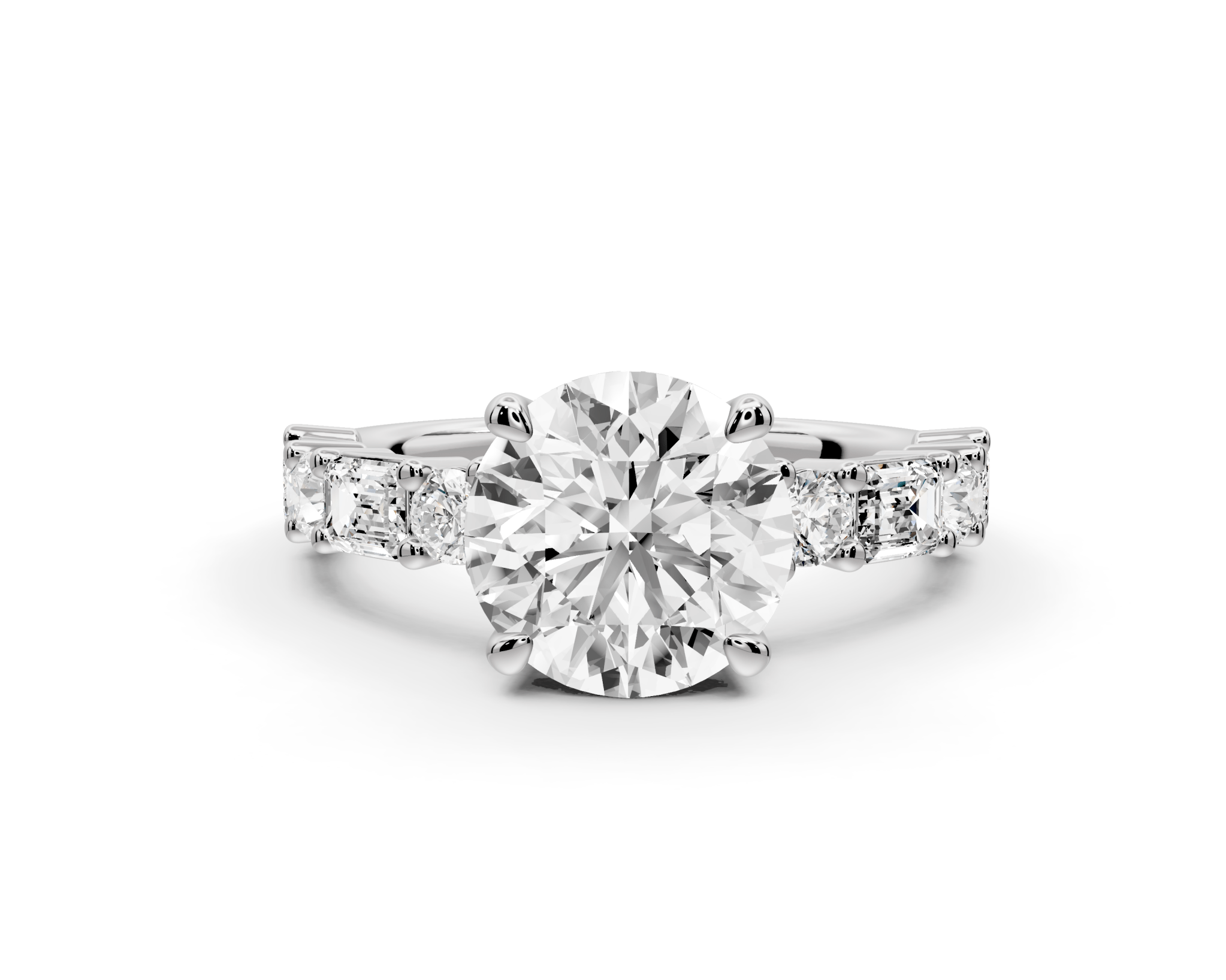 Round Cut Diamond Engagement Ring with Side Stones (AJ102R) - Mr. Alex Jewelry