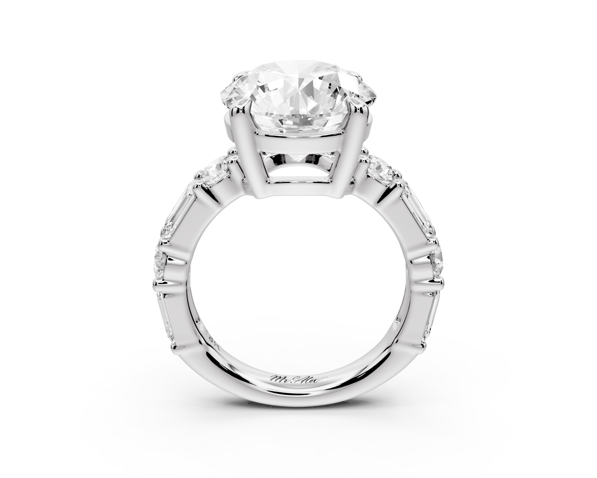 Round Cut Diamond Engagement Ring with Side Stones (AJ102R) - Mr. Alex Jewelry