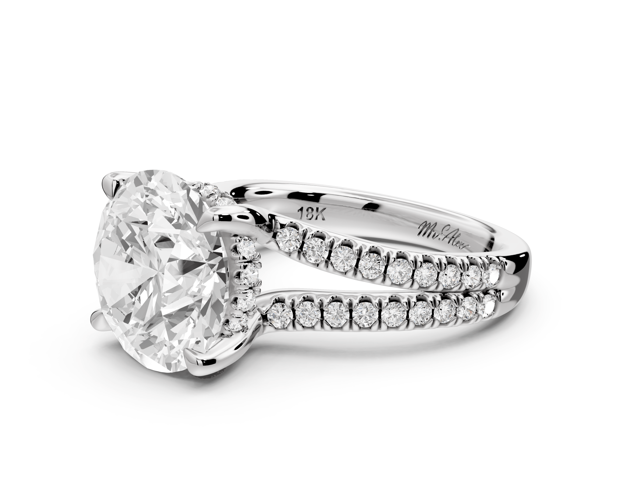 Round Cut Diamond Engagement Ring with Side Stones ( AJ103R) - Mr. Alex Jewelry