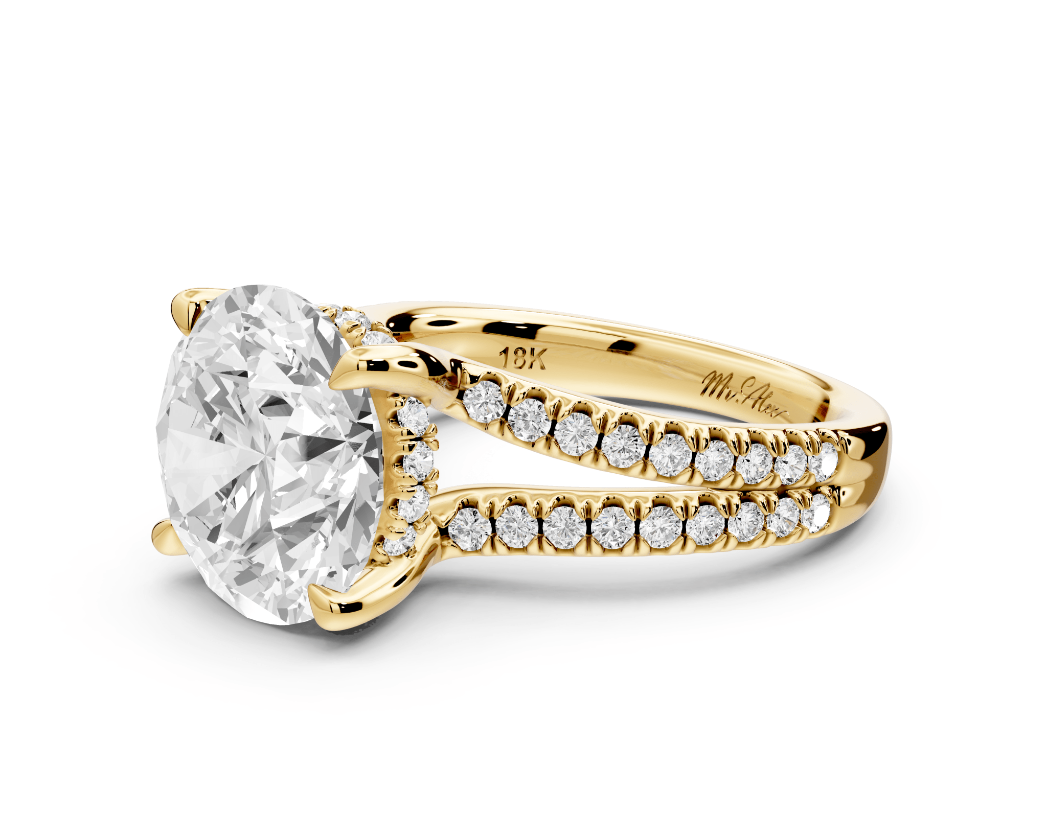 Round Cut Diamond Engagement Ring with Side Stones ( AJ103R) - Mr. Alex Jewelry