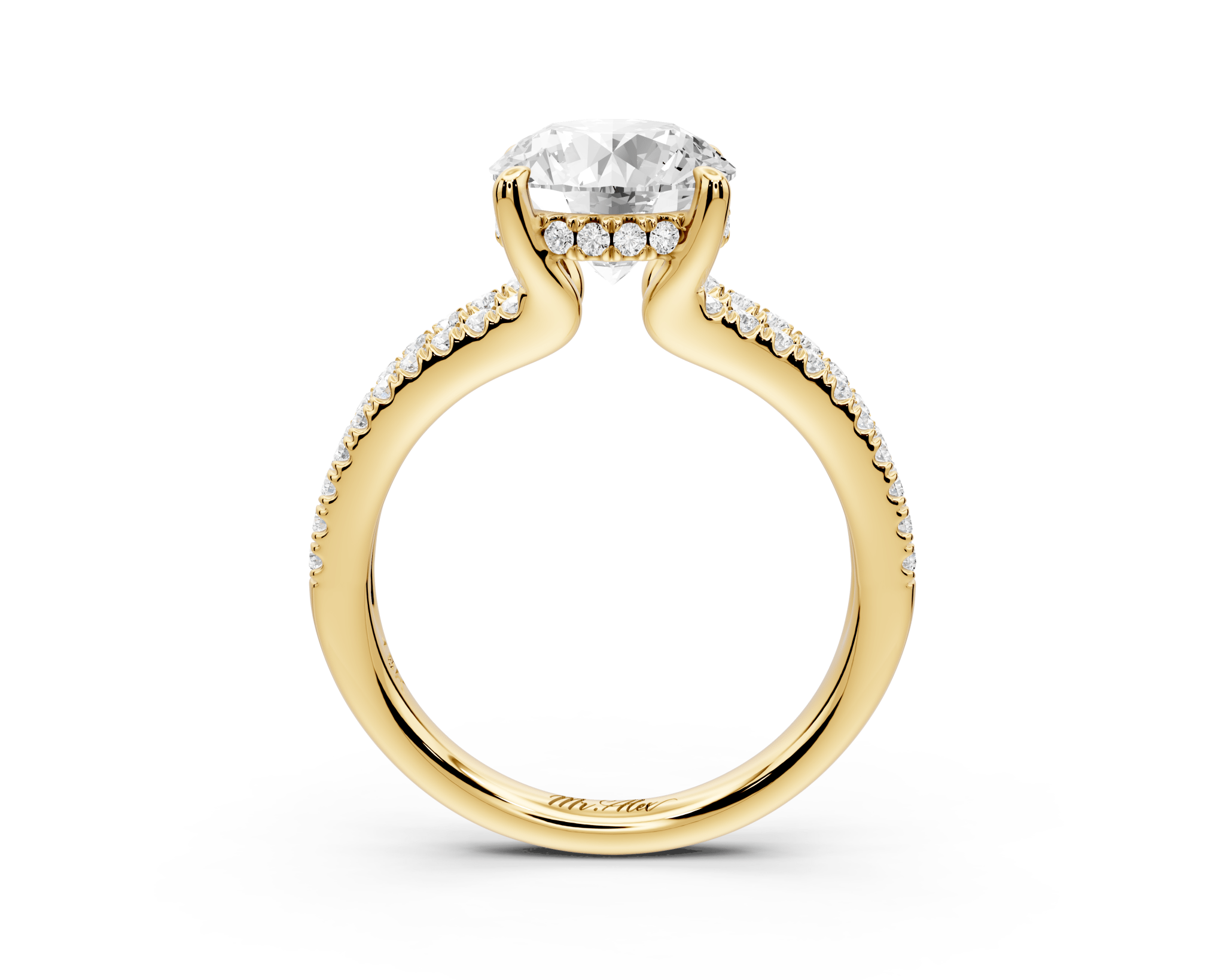 Round Cut Diamond Engagement Ring with Side Stones ( AJ103R) - Mr. Alex Jewelry