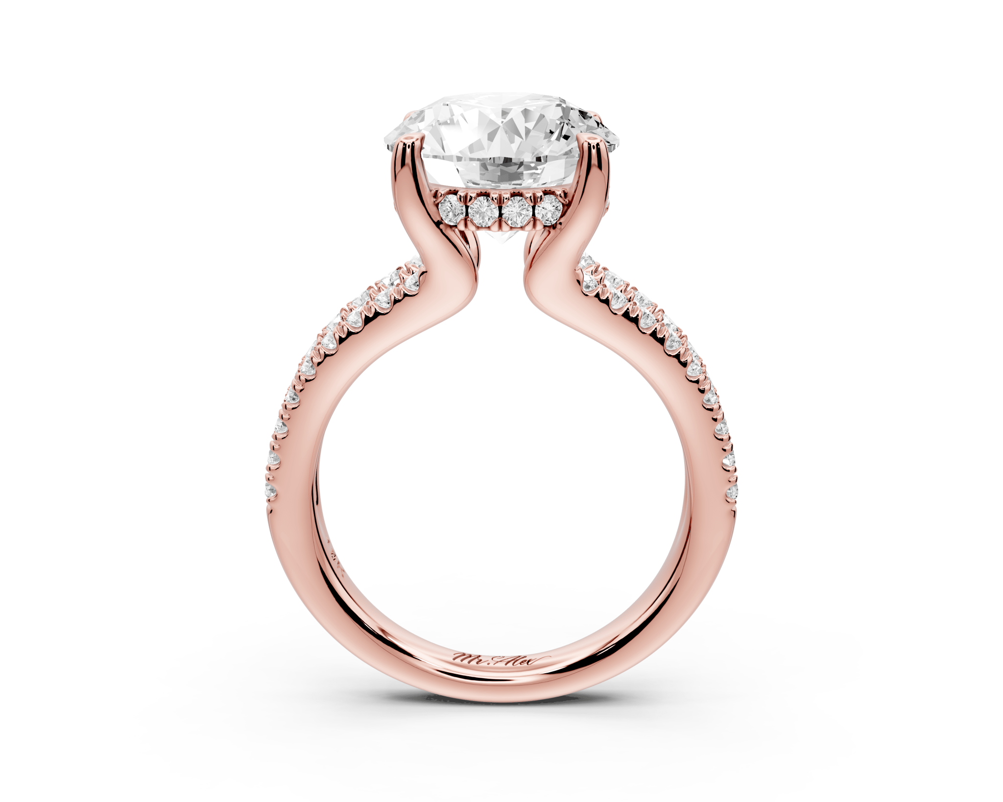 Round Cut Diamond Engagement Ring with Side Stones ( AJ103R) - Mr. Alex Jewelry