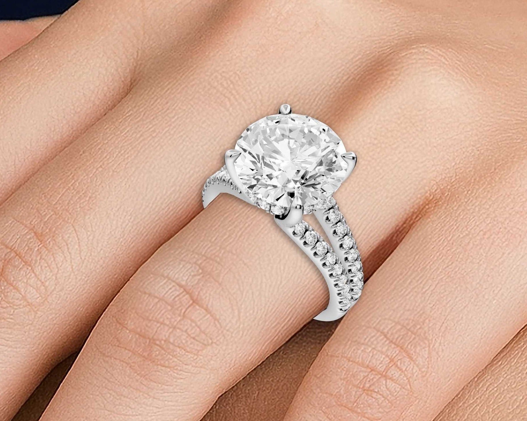 Round Cut Diamond Engagement Ring with Side Stones ( AJ103R) - Mr. Alex Jewelry