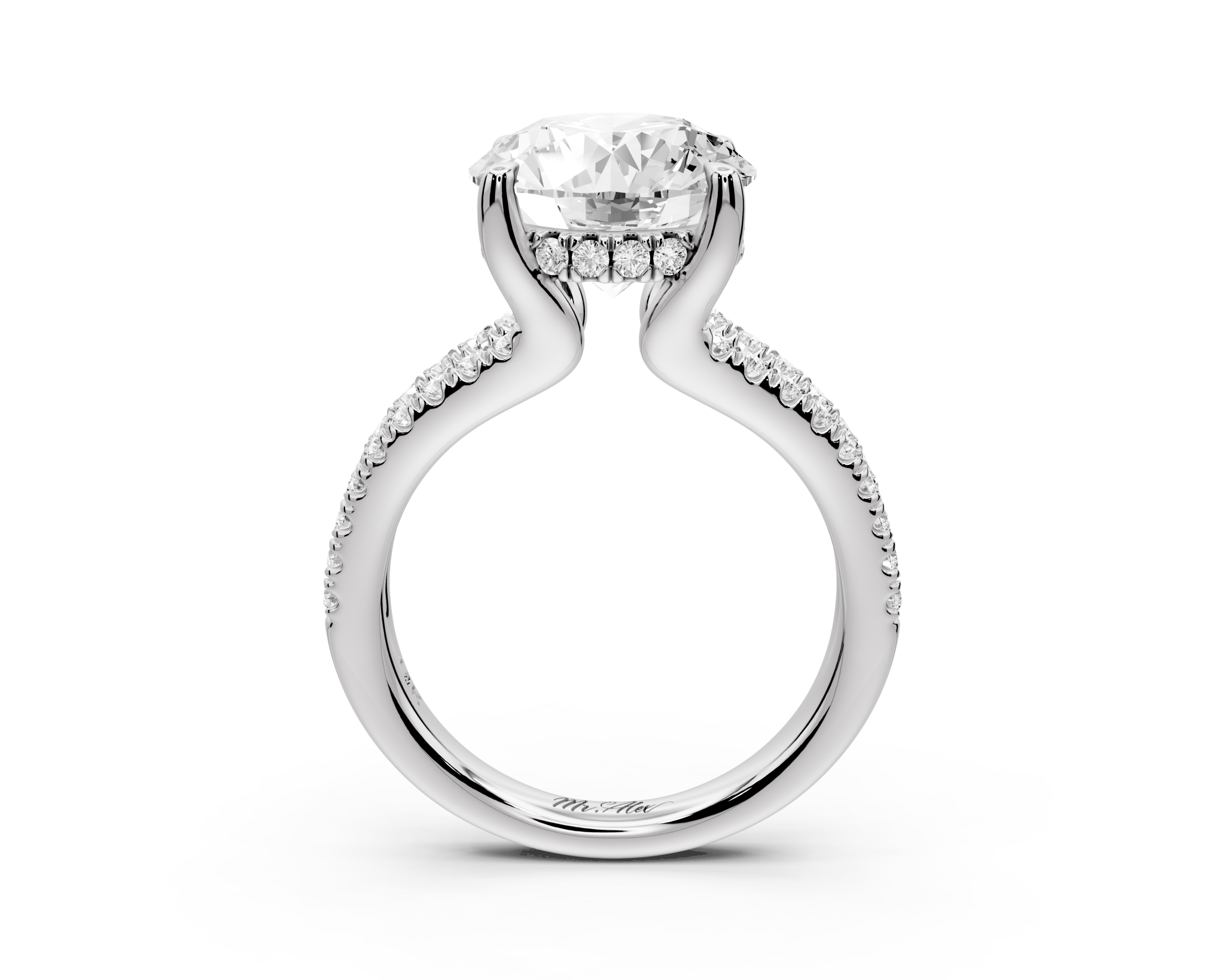 Round Cut Diamond Engagement Ring with Side Stones ( AJ103R) - Mr. Alex Jewelry