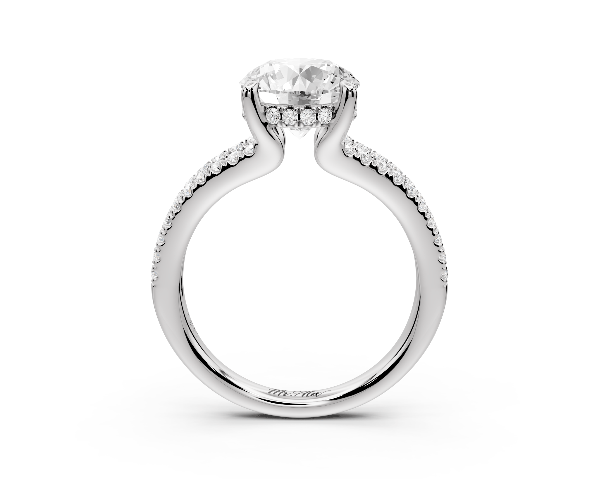 Round Cut Diamond Engagement Ring with Side Stones ( AJ103R) - Mr. Alex Jewelry