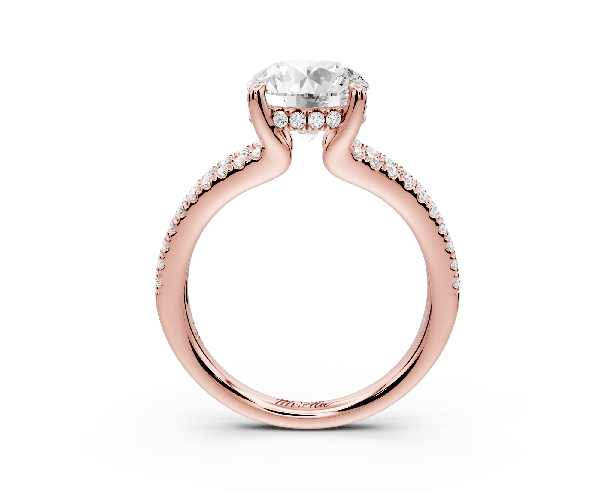 Round Cut Diamond Engagement Ring with Side Stones ( AJ103R) - Mr. Alex Jewelry