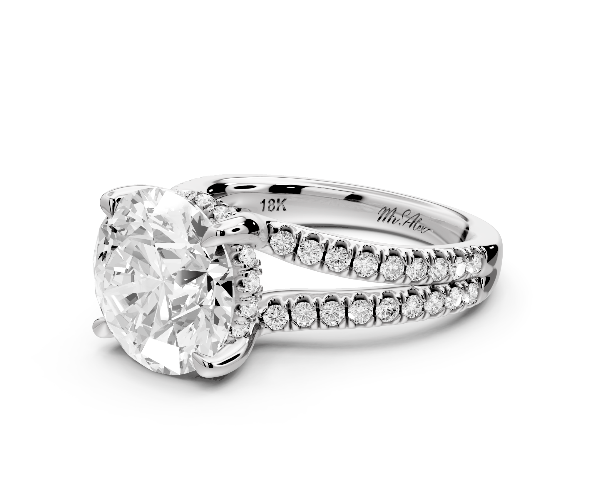 Round Cut Diamond Engagement Ring with Side Stones ( AJ103R) - Mr. Alex Jewelry