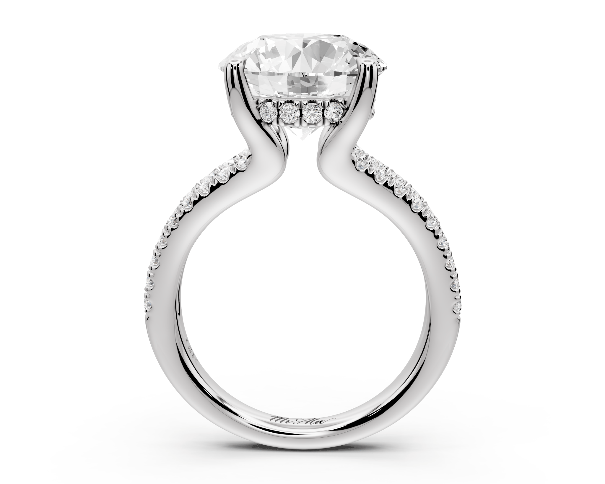 Round Cut Diamond Engagement Ring with Side Stones ( AJ103R) - Mr. Alex Jewelry