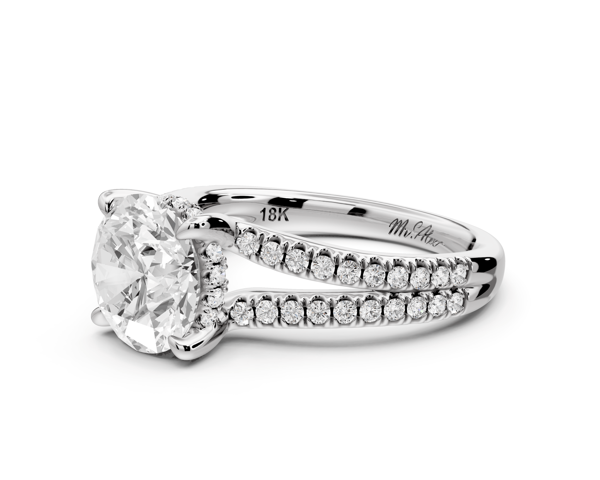 Round Cut Diamond Engagement Ring with Side Stones ( AJ103R) - Mr. Alex Jewelry