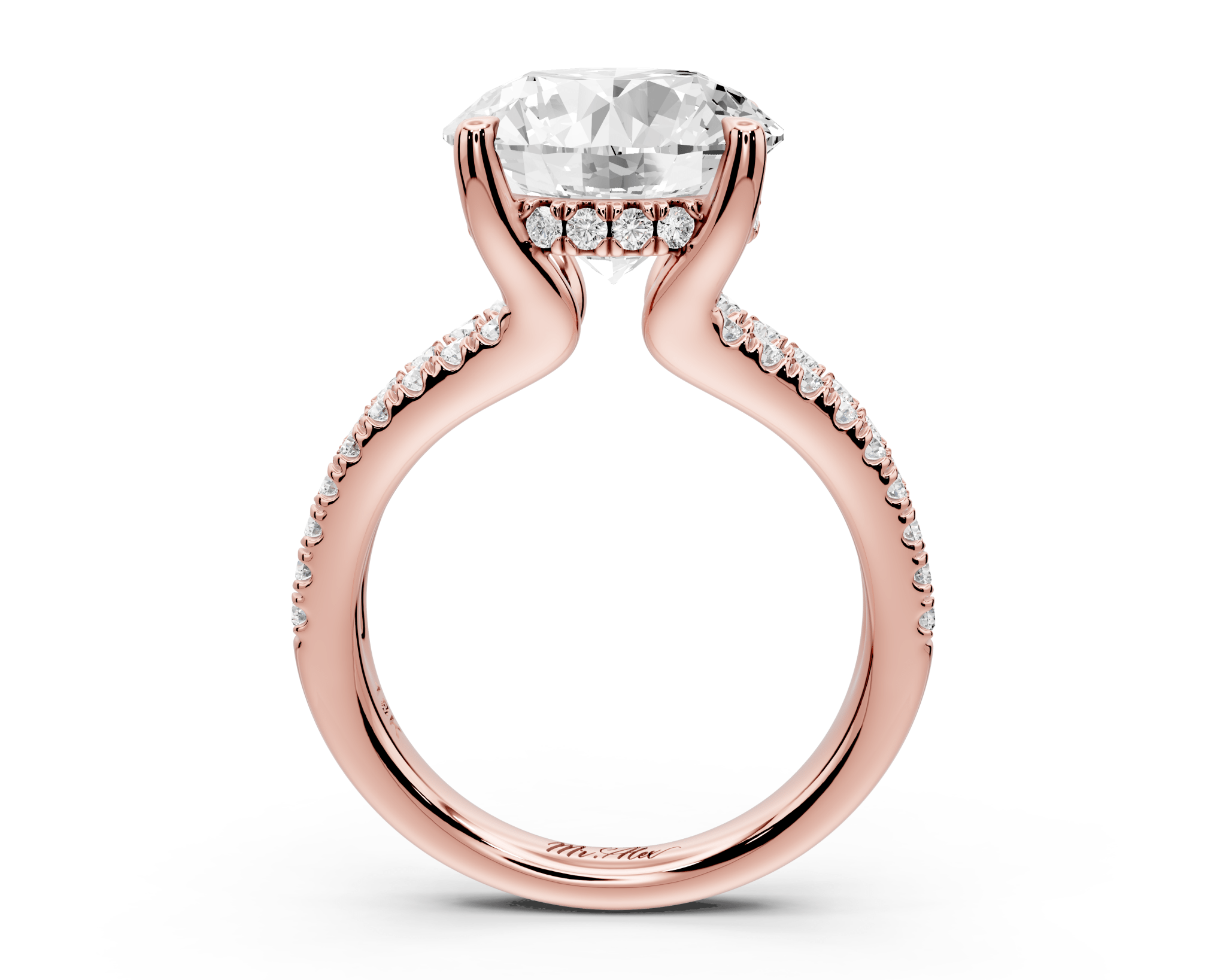 Round Cut Diamond Engagement Ring with Side Stones ( AJ103R) - Mr. Alex Jewelry