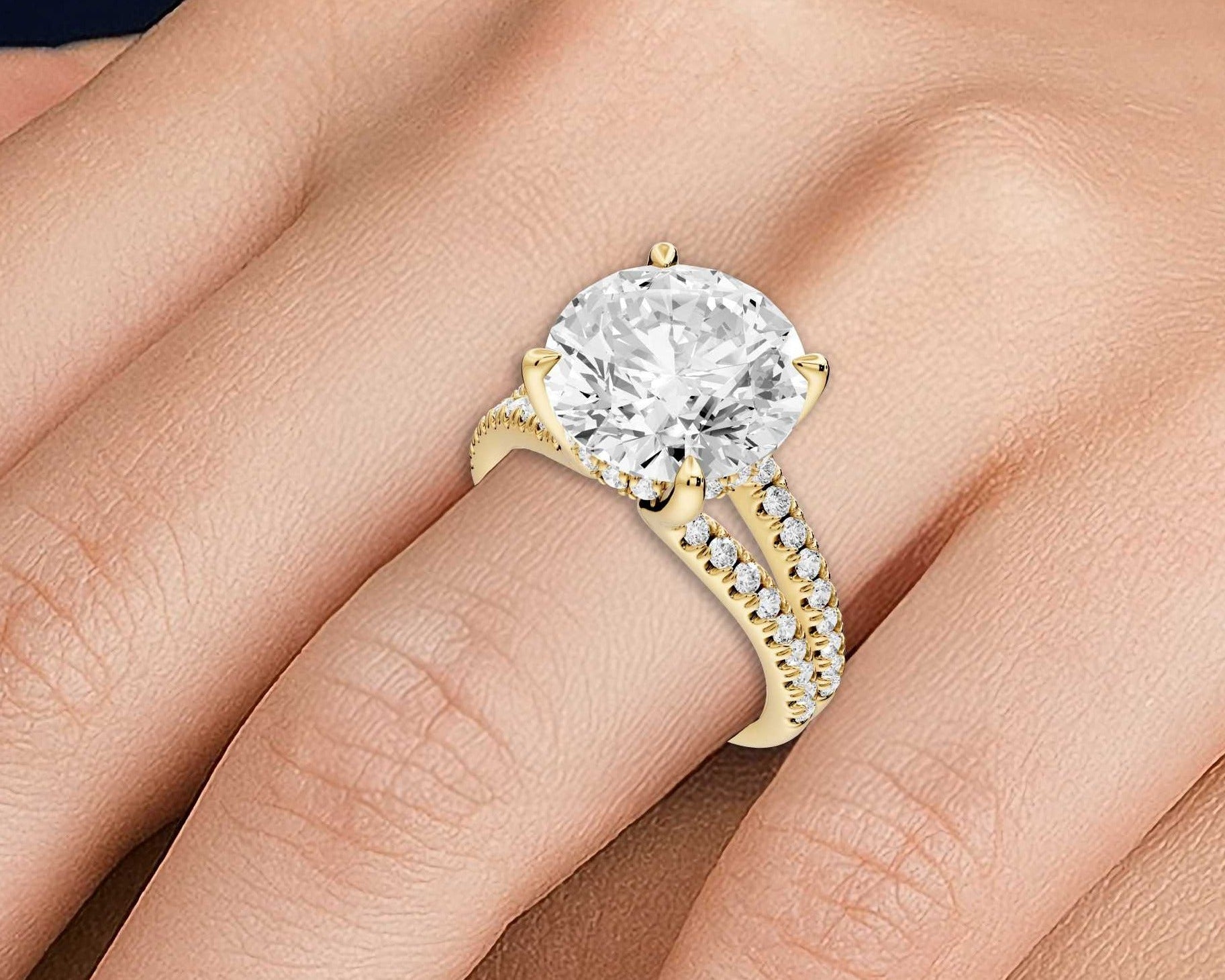 Round Cut Diamond Engagement Ring with Side Stones ( AJ103R) - Mr. Alex Jewelry