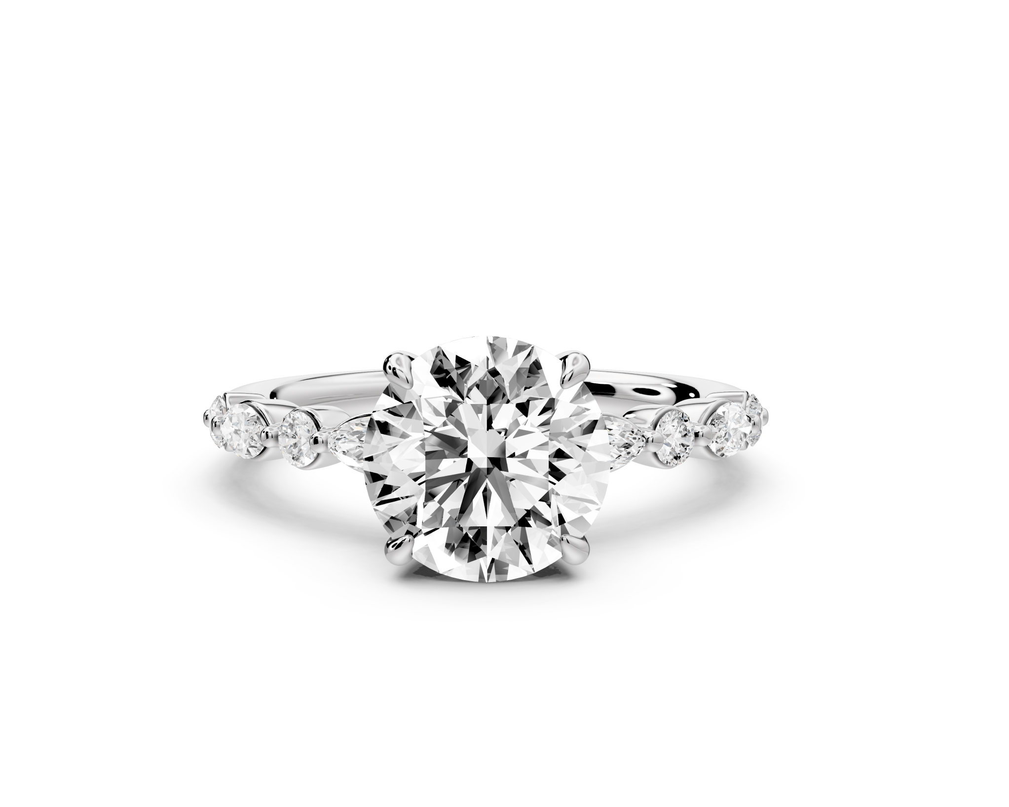 Round Cut Diamond Engagement Ring with Side Stones ( AJ107R) - Mr. Alex Jewelry