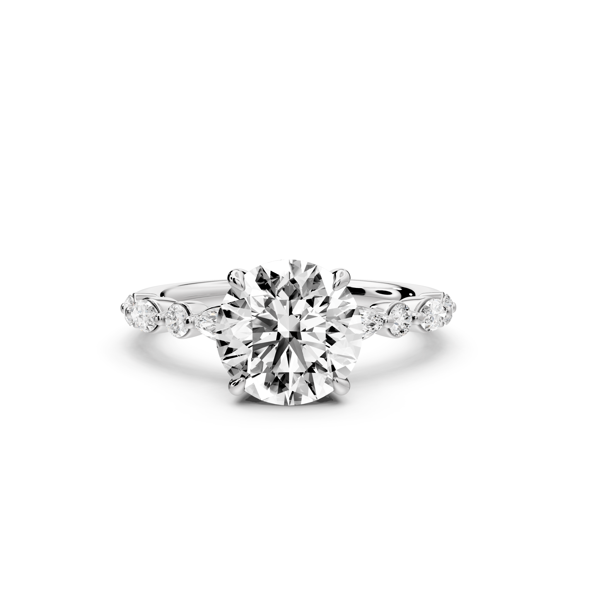 Round Cut Diamond Engagement Ring with Side Stones ( AJ107R) - Mr. Alex Jewelry