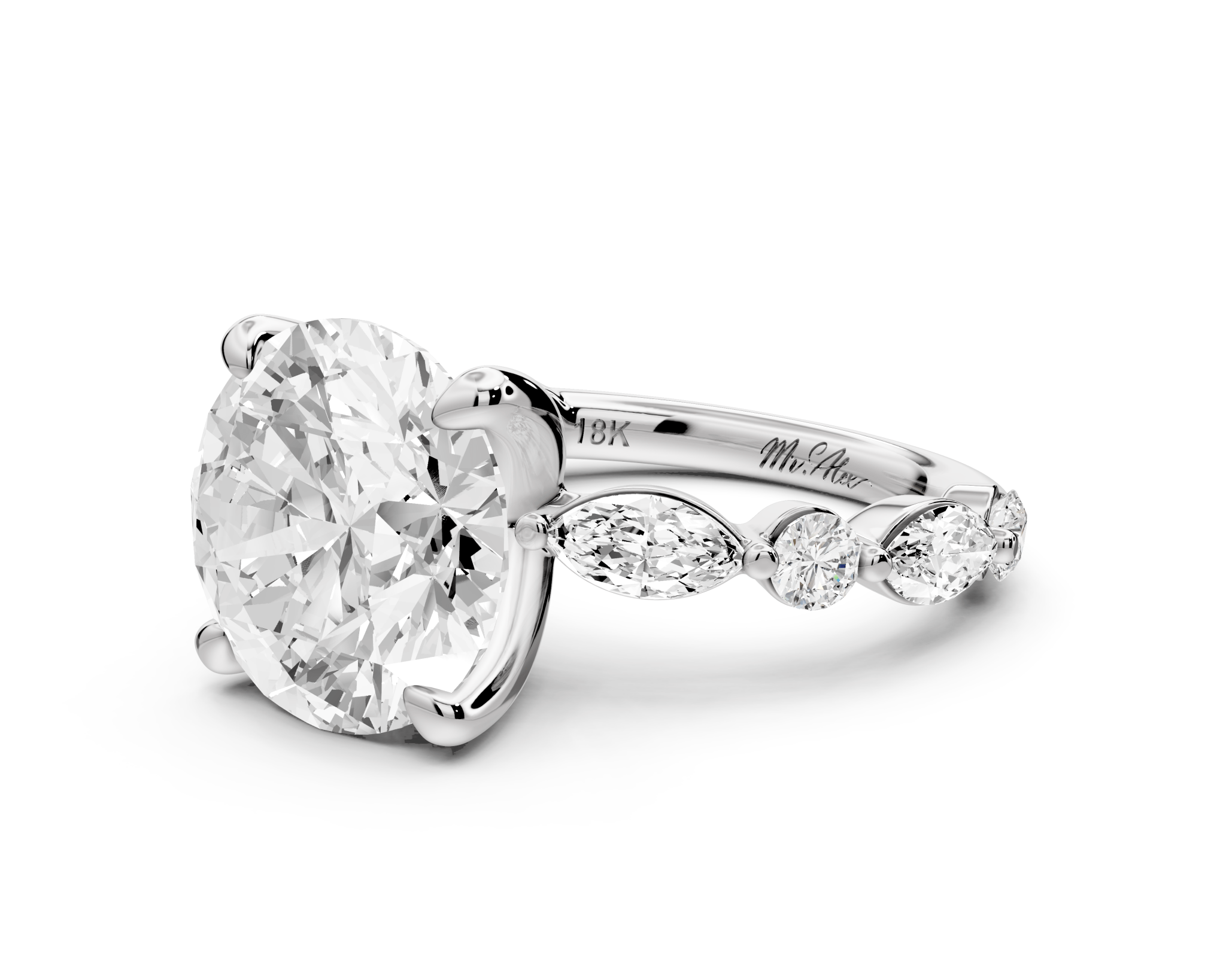 Round Cut Diamond Engagement Ring with Side Stones ( AJ107R) - Mr. Alex Jewelry