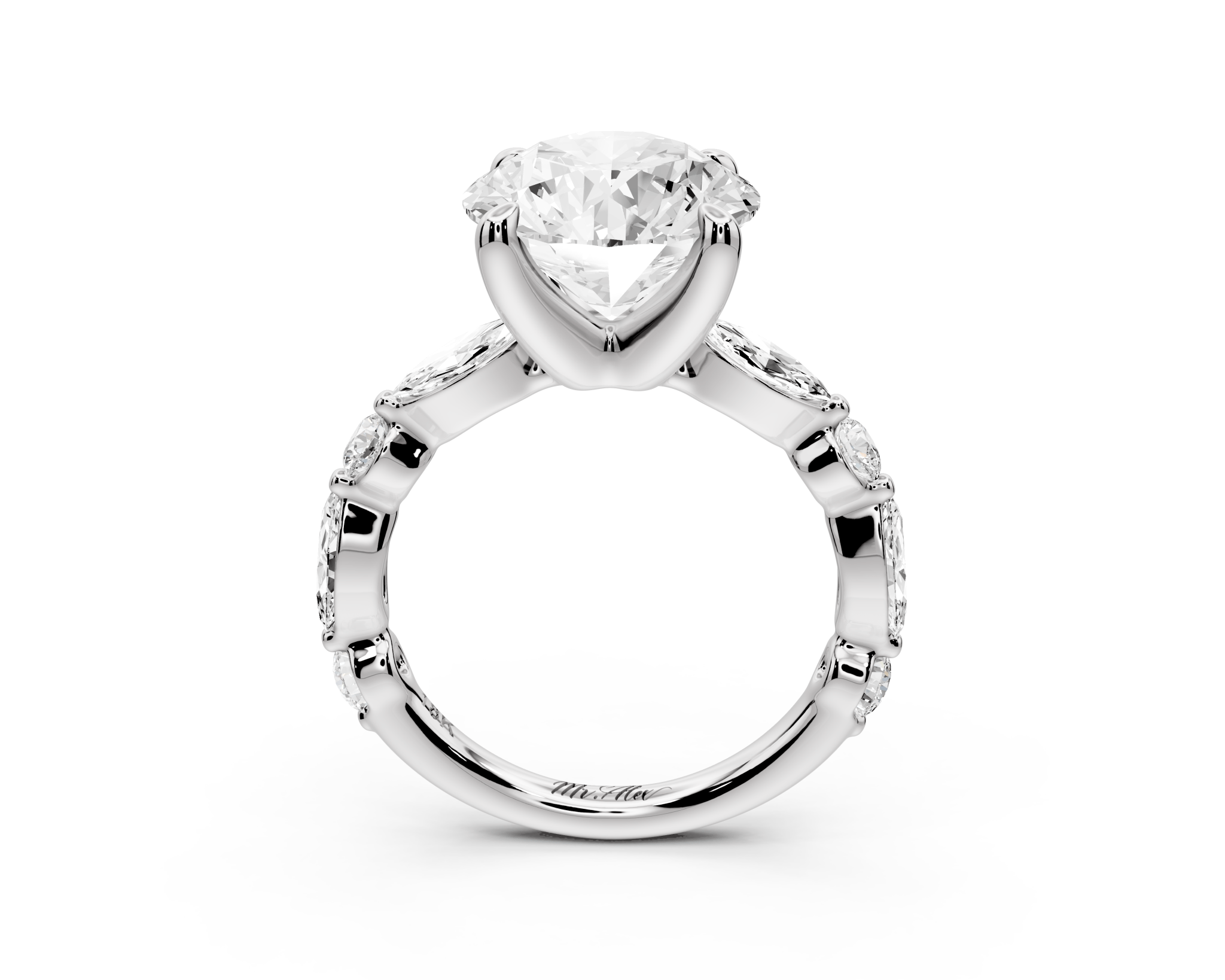 Round Cut Diamond Engagement Ring with Side Stones ( AJ107R) - Mr. Alex Jewelry