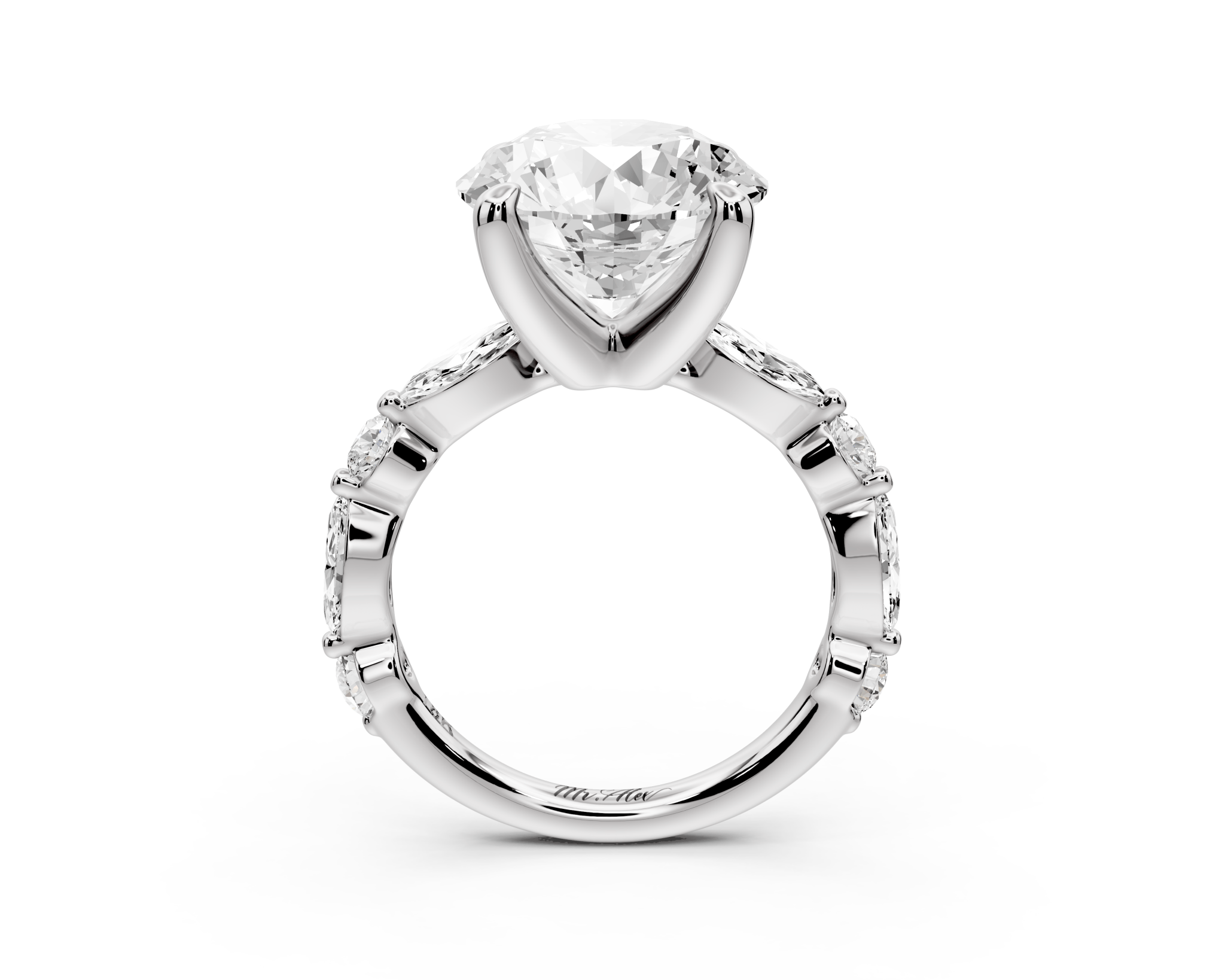 Round Cut Diamond Engagement Ring with Side Stones ( AJ107R) - Mr. Alex Jewelry