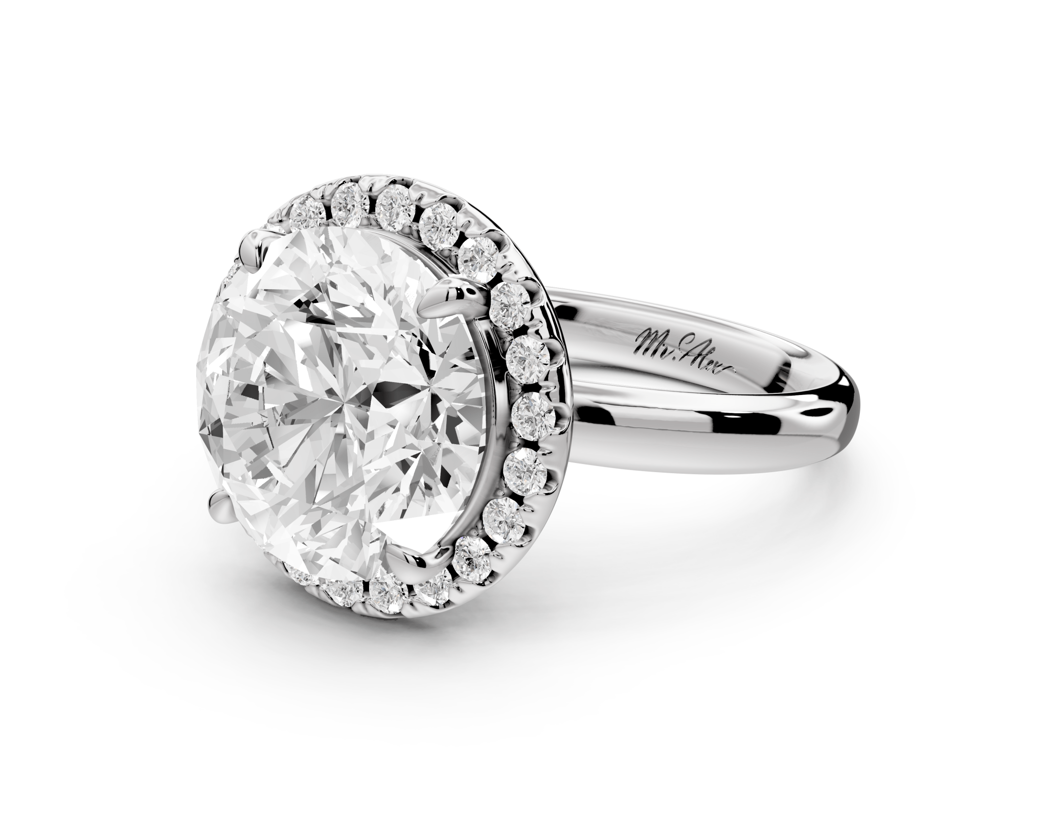 Round Cut Diamond Halo Engagement Ring (AJ104R) - Mr. Alex Jewelry