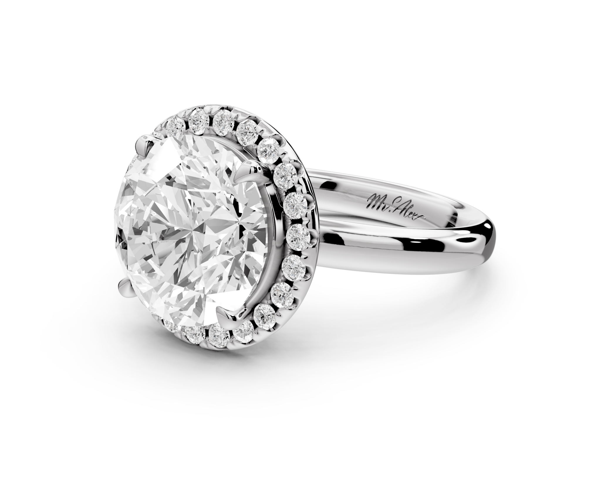 Round Cut Diamond Halo Engagement Ring (AJ104R) - Mr. Alex Jewelry