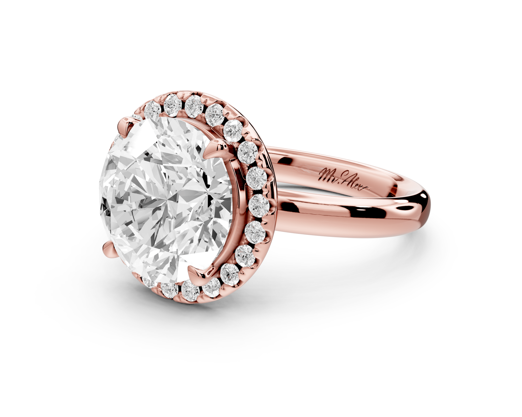 Round Cut Diamond Halo Engagement Ring (AJ104R) - Mr. Alex Jewelry