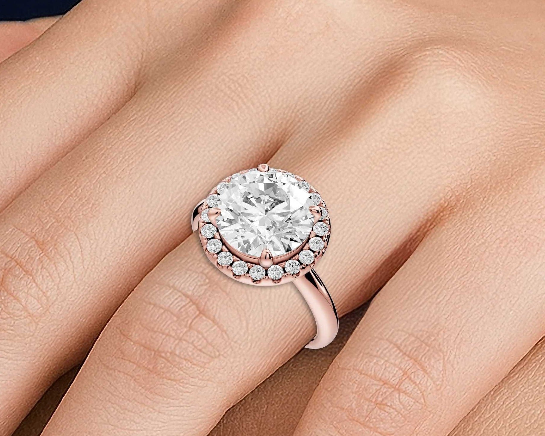 Round Cut Diamond Halo Engagement Ring (AJ104R) - Mr. Alex Jewelry