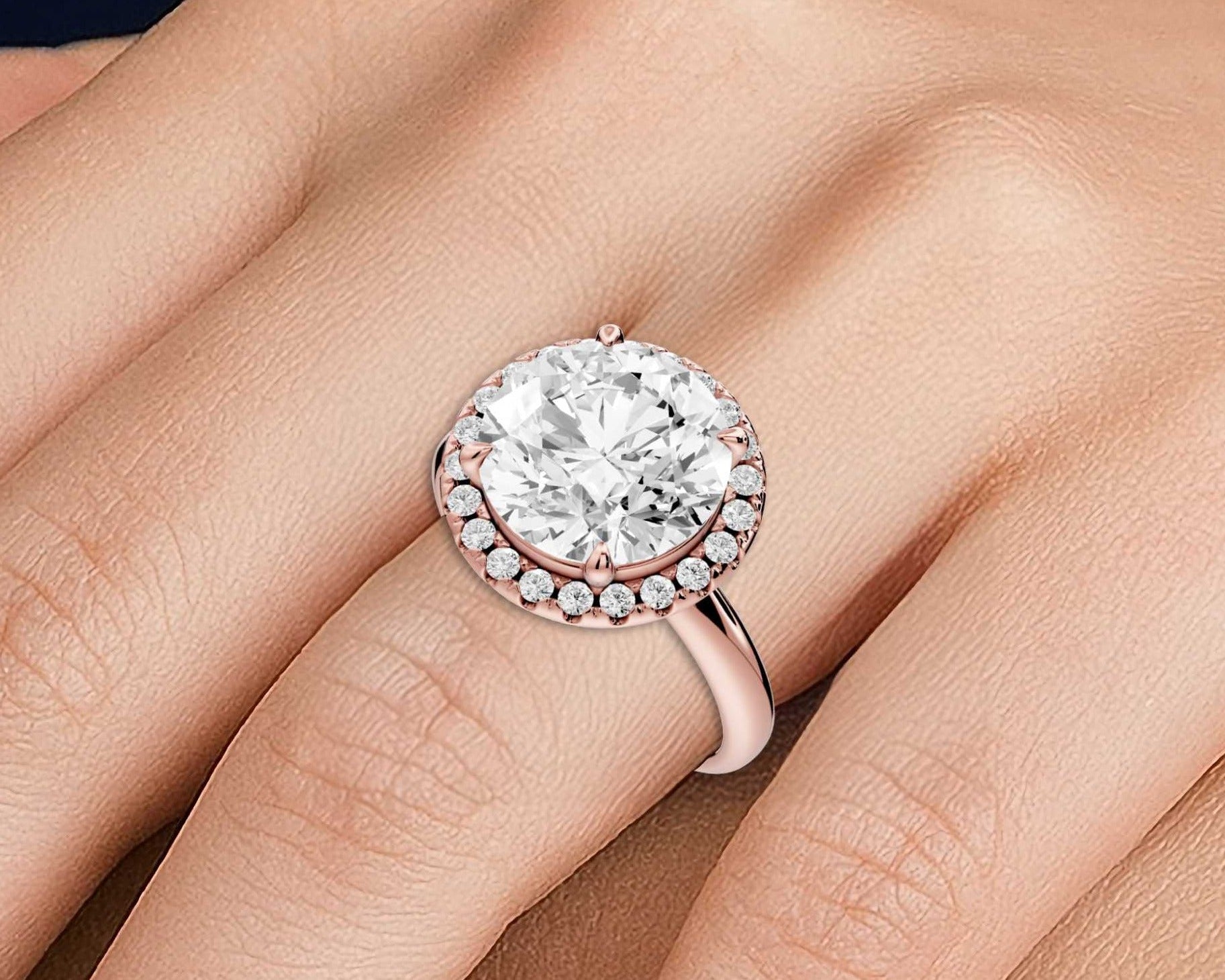 Round Cut Diamond Halo Engagement Ring (AJ104R) - Mr. Alex Jewelry