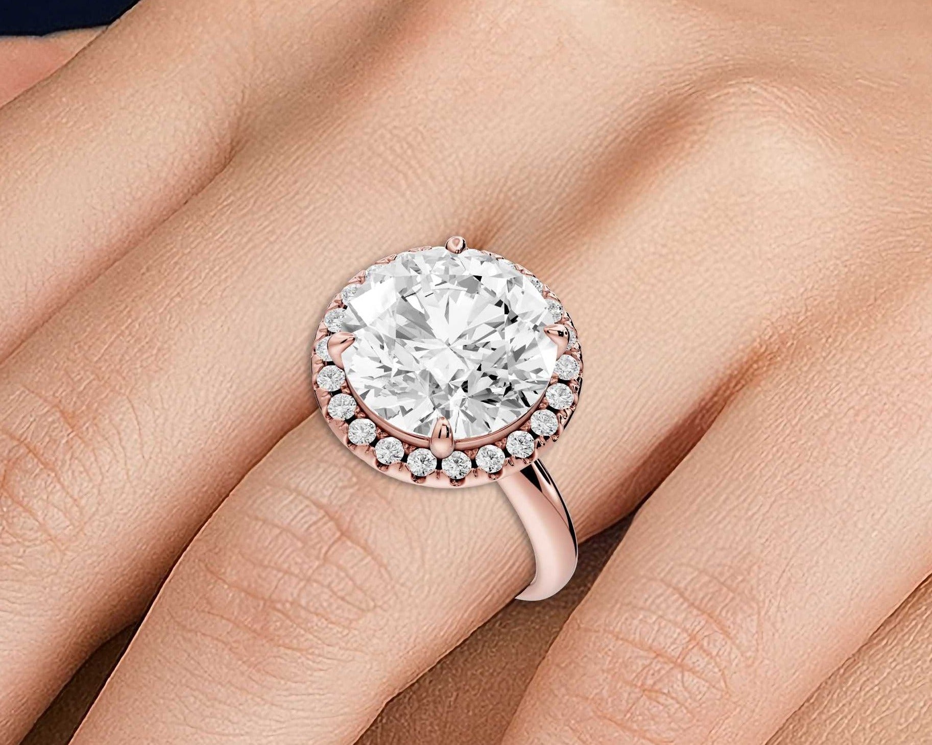 Round Cut Diamond Halo Engagement Ring (AJ104R) - Mr. Alex Jewelry