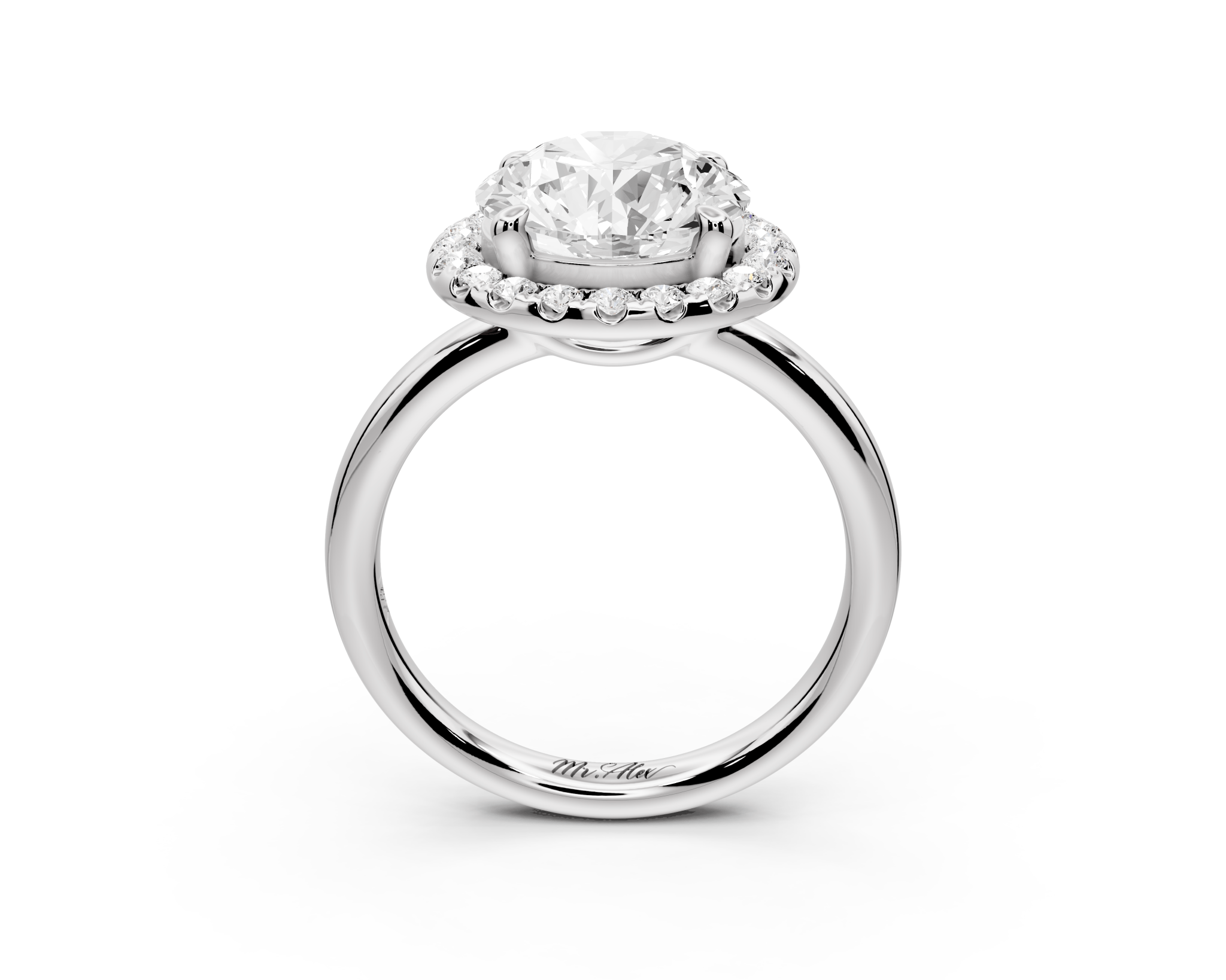 Round Cut Diamond Halo Engagement Ring (AJ104R) - Mr. Alex Jewelry