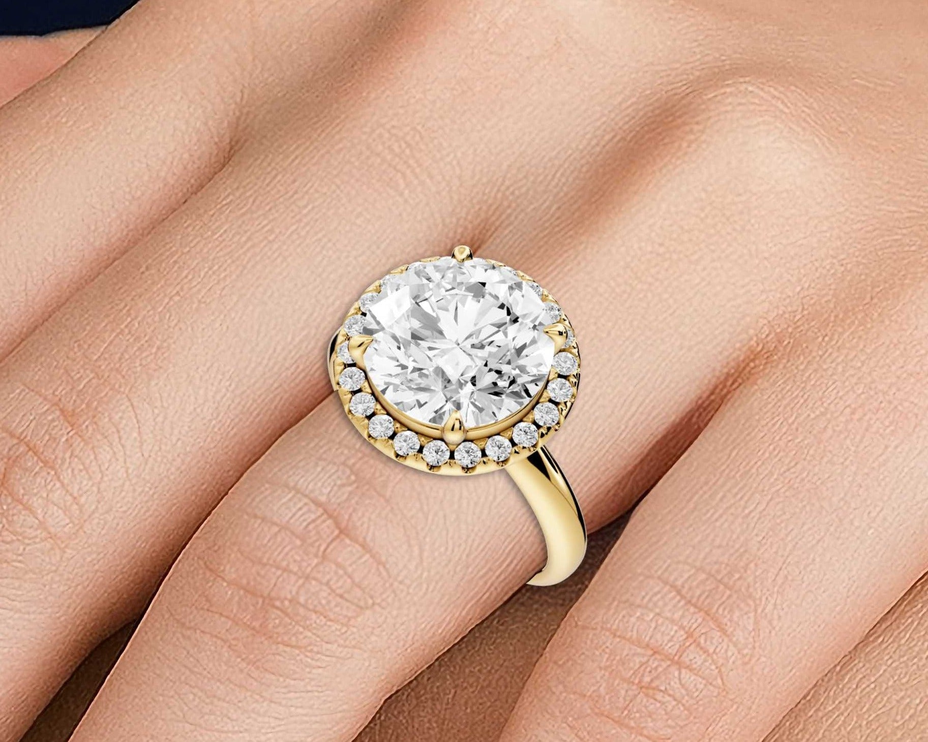 Round Cut Diamond Halo Engagement Ring (AJ104R) - Mr. Alex Jewelry