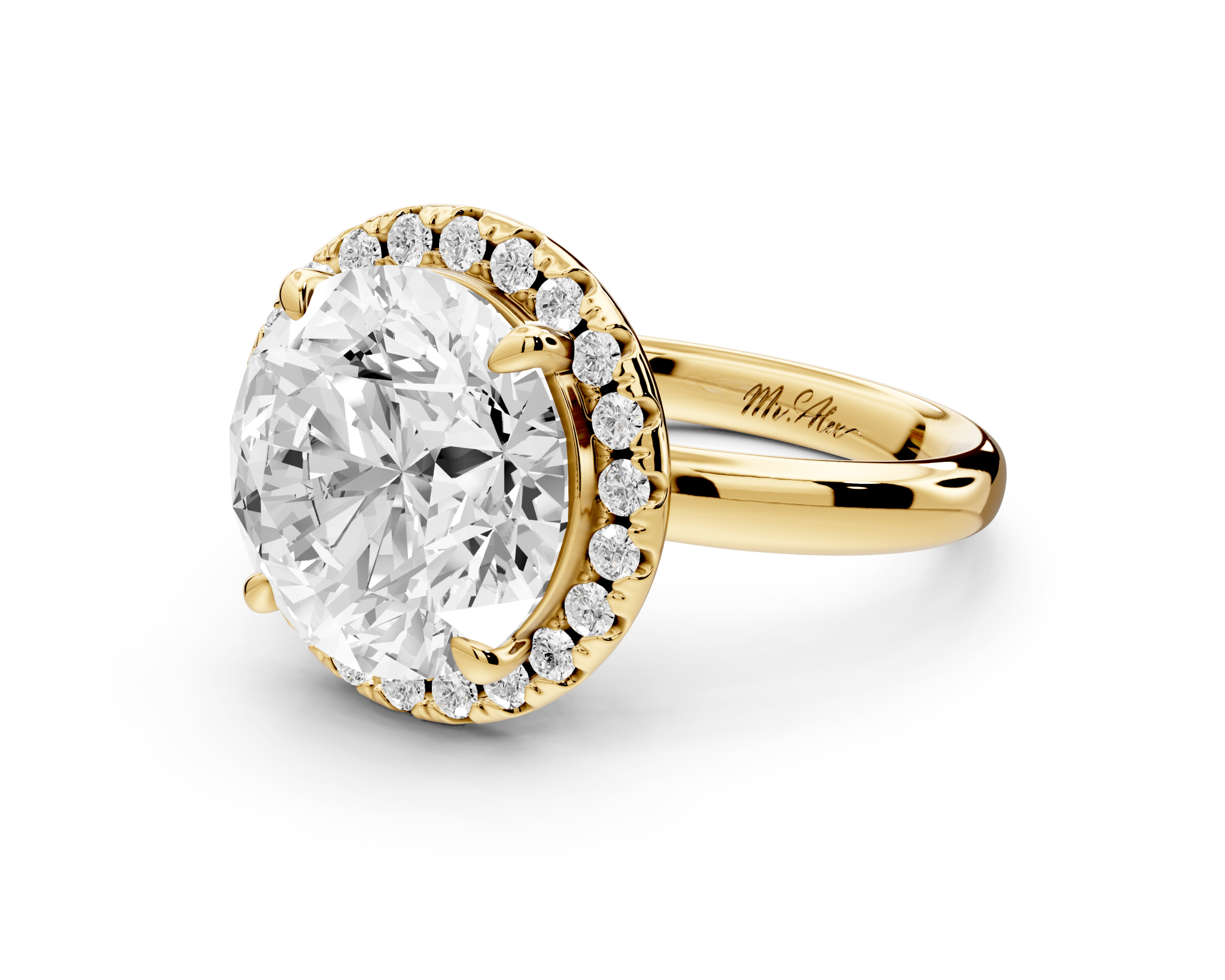 Round Cut Diamond Halo Engagement Ring (AJ104R) - Mr. Alex Jewelry