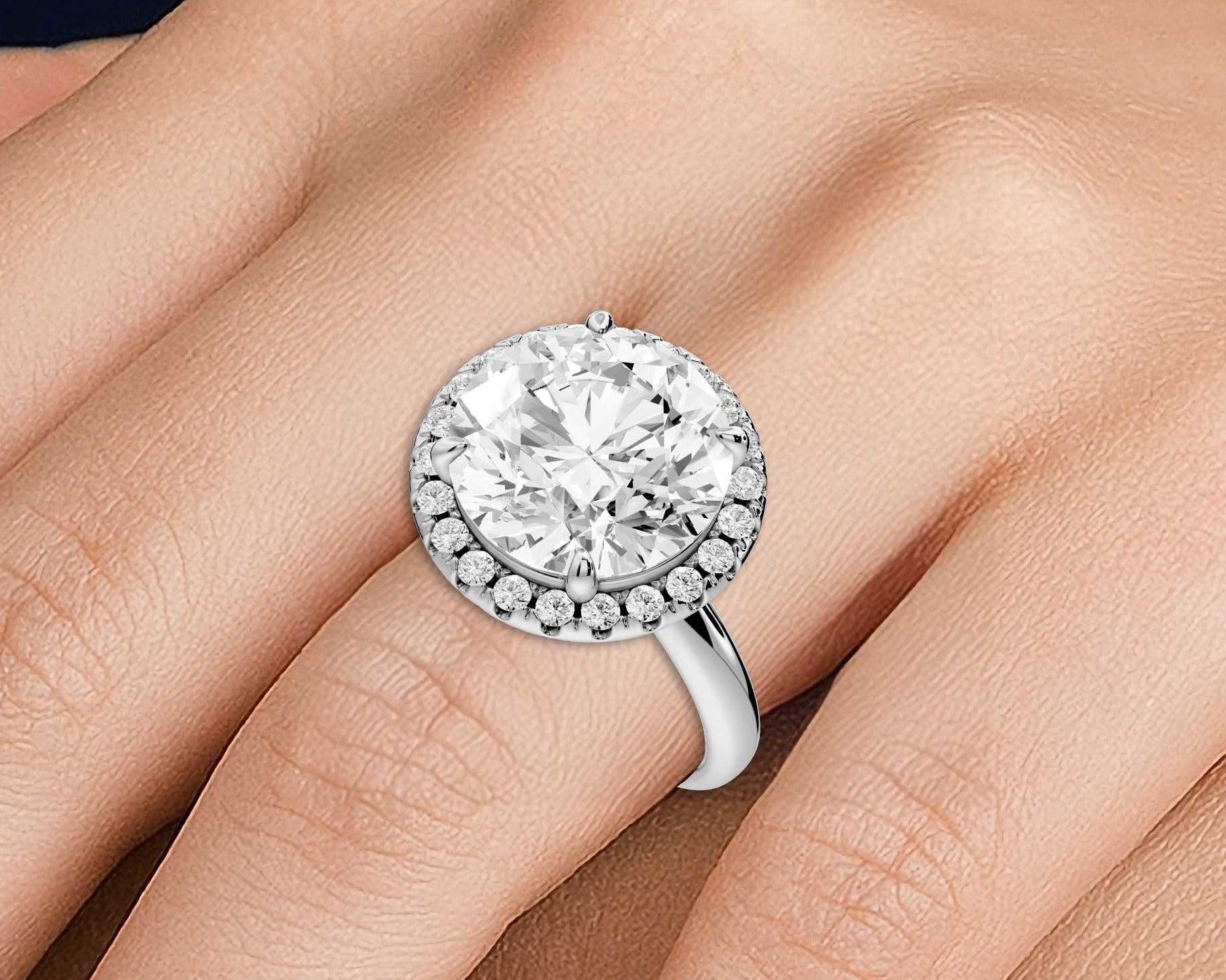 Round Cut Diamond Halo Engagement Ring (AJ104R) - Mr. Alex Jewelry