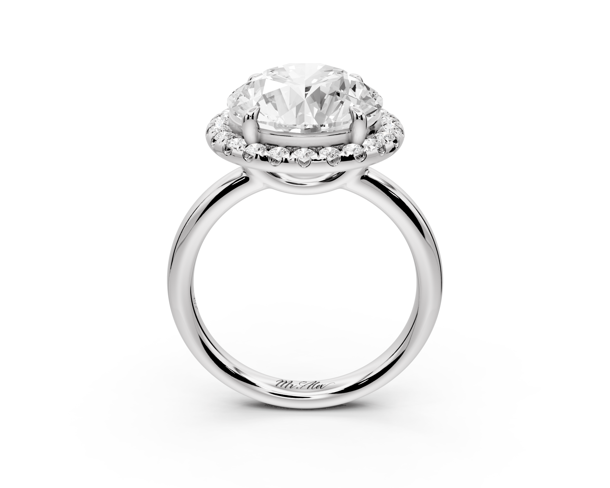 Round Cut Diamond Halo Engagement Ring (AJ104R) - Mr. Alex Jewelry