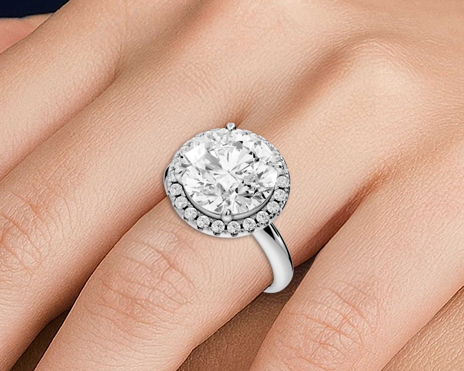 Round Cut Diamond Halo Engagement Ring (AJ104R) - Mr. Alex Jewelry