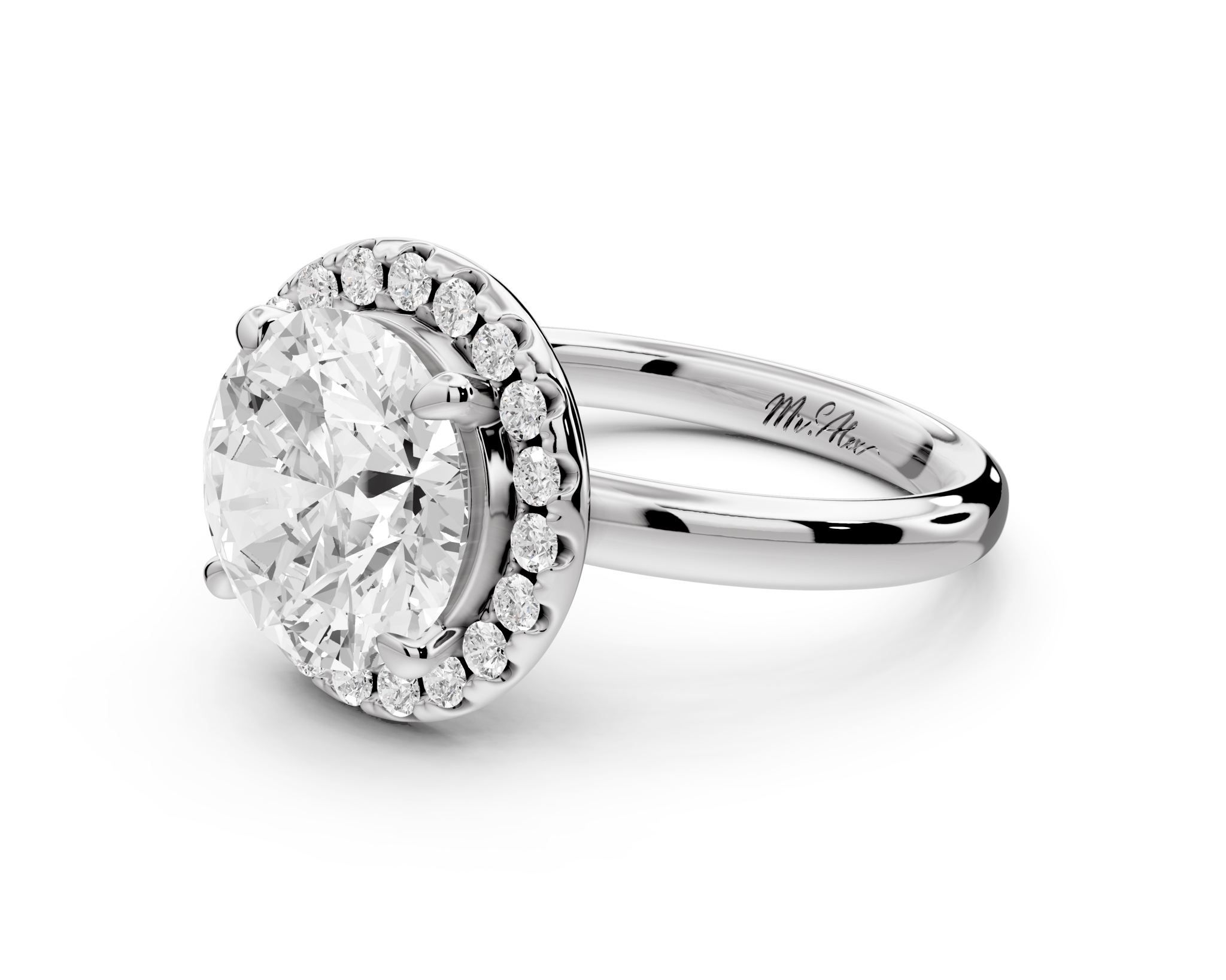 Round Cut Diamond Halo Engagement Ring (AJ104R) - Mr. Alex Jewelry